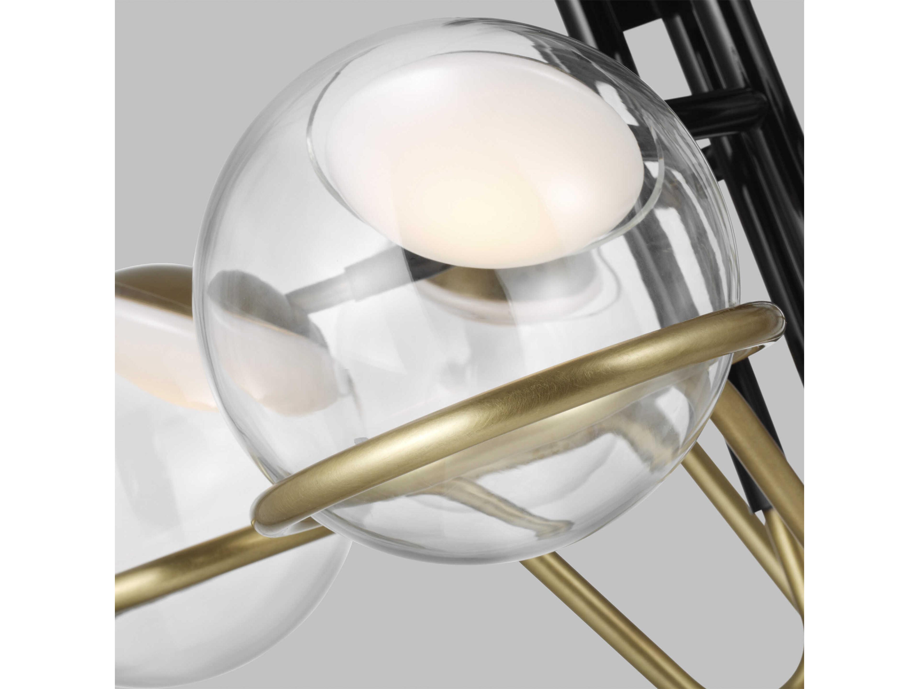 Visual Comfort Modern Crosby 6-Light Glossy Black Natural Brass Globe Chandelier