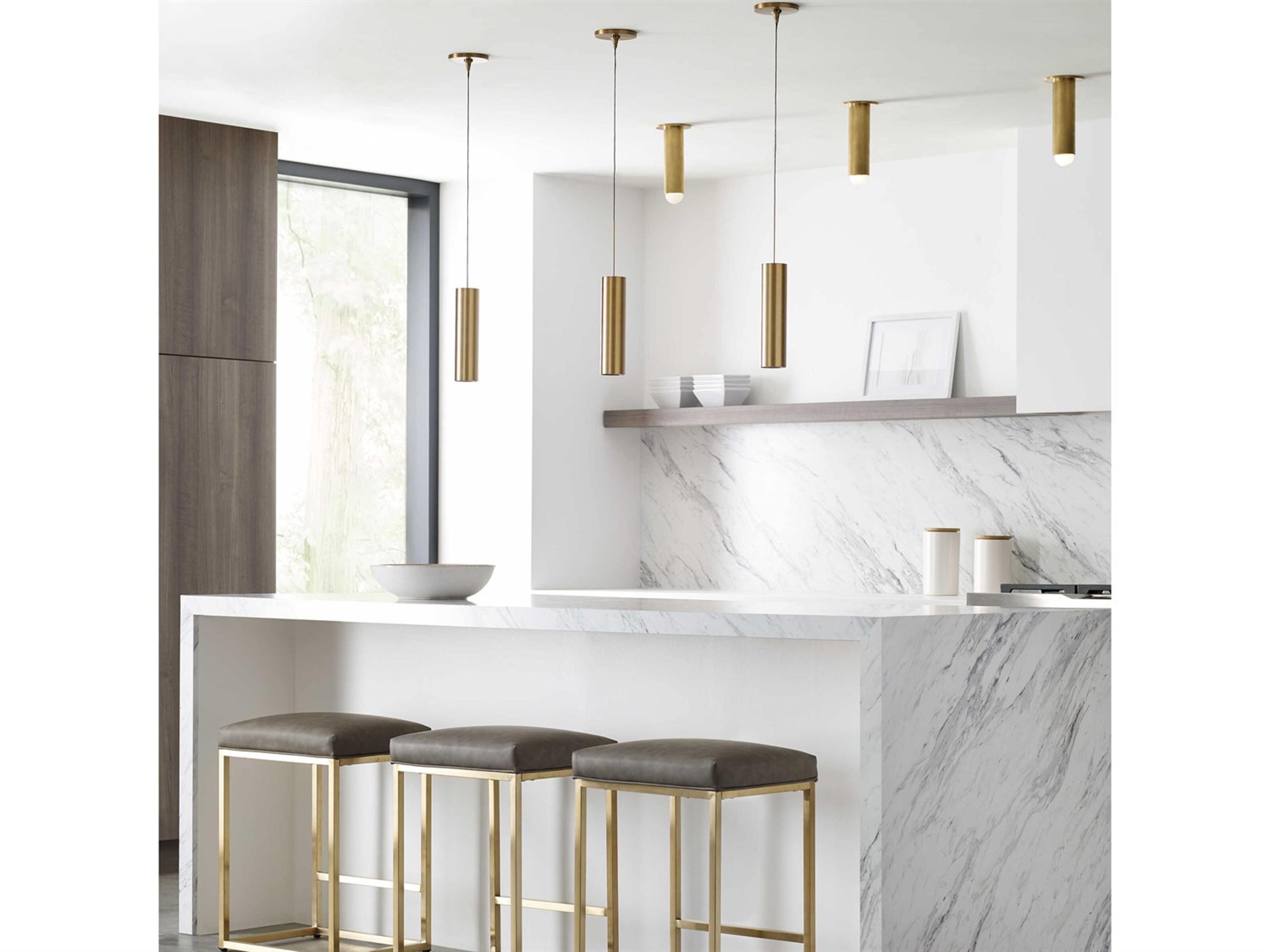 Visual Comfort Modern Ebell 1-Light Natural Brass Cylinder Flush Mount