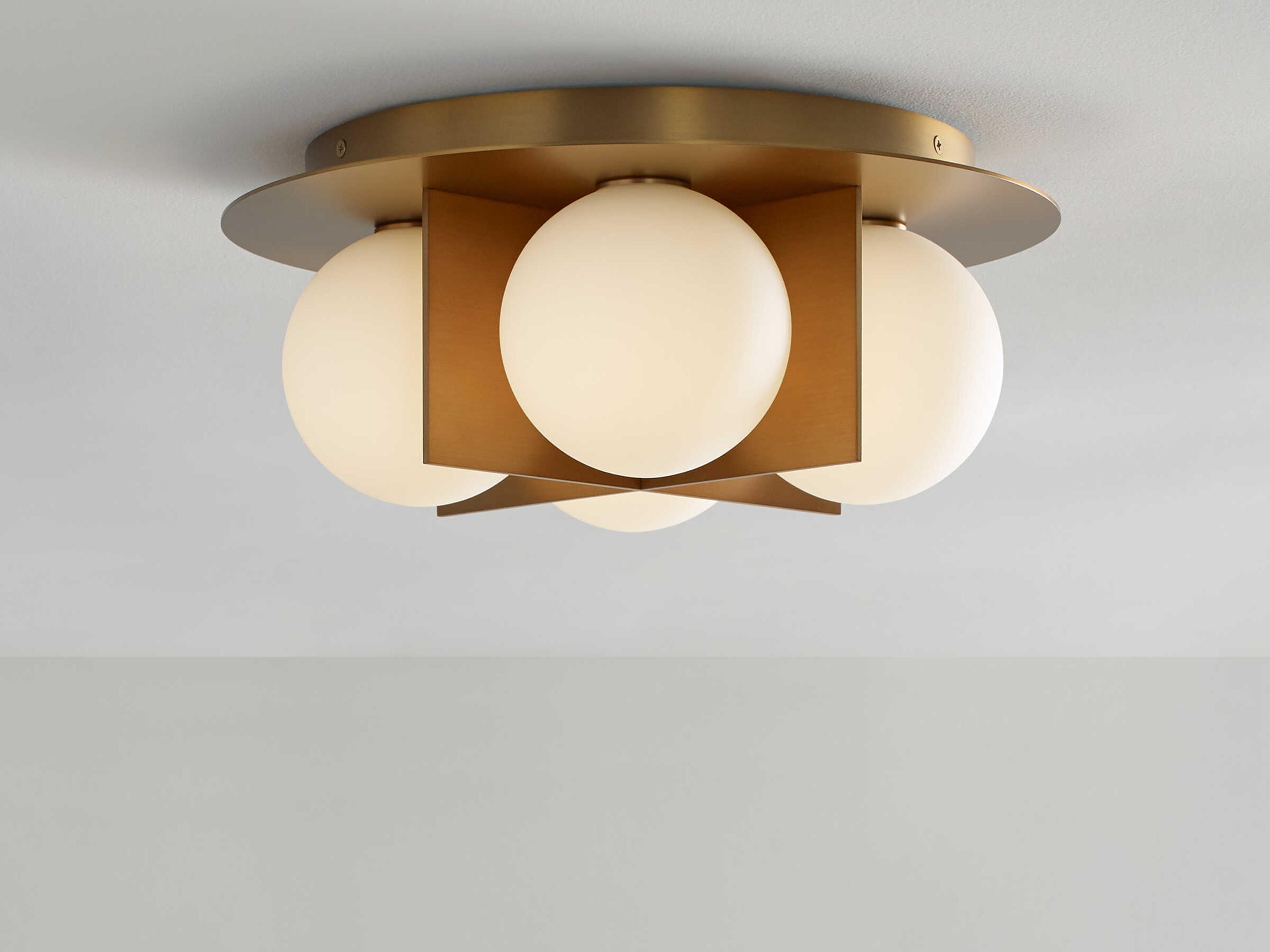 Visual Comfort Modern Orbel 4-Light Aged Brass Globe Flush Mount