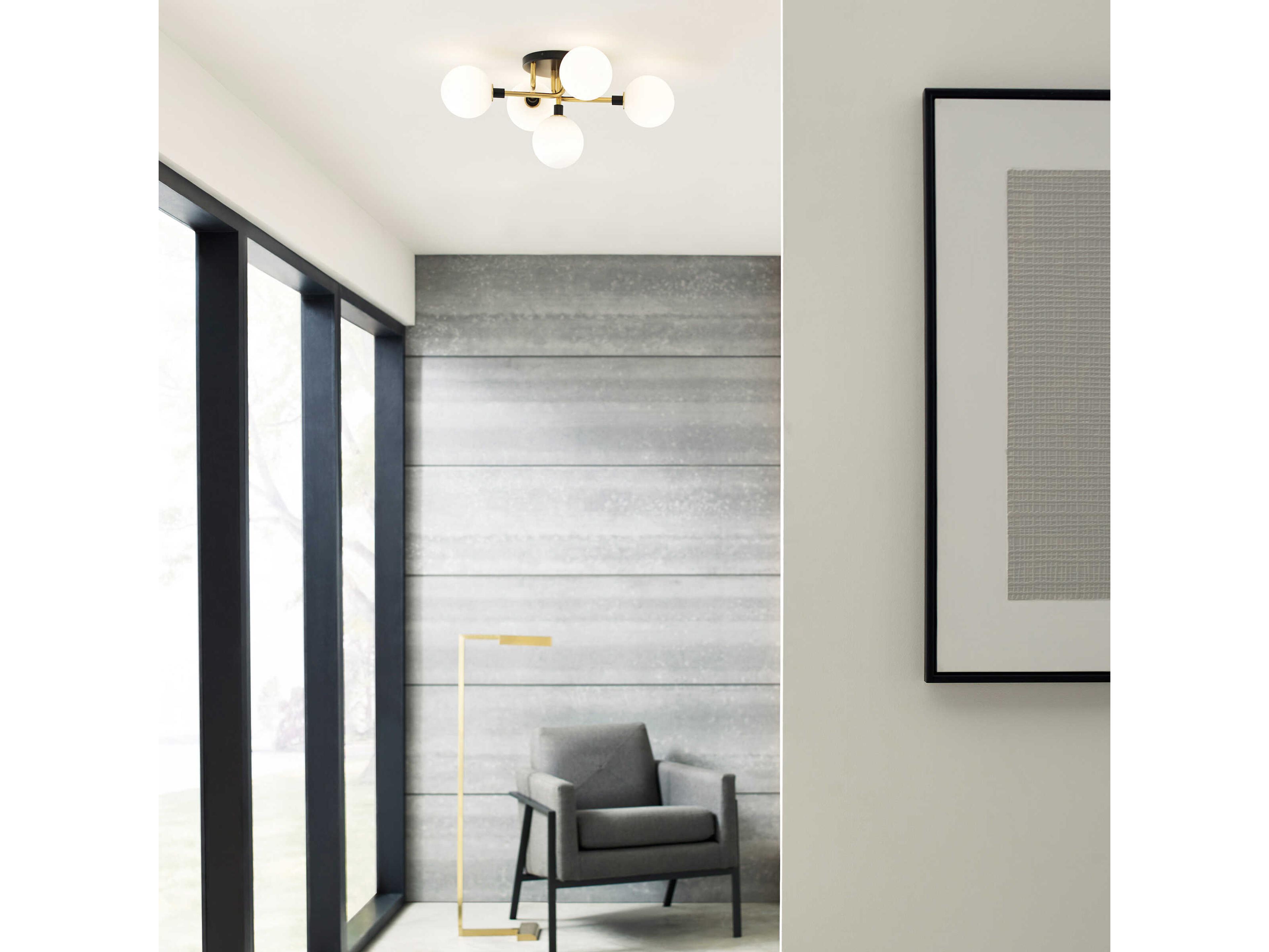 Visual Comfort Modern Viaggio 5-Light Brass Globe Semi Flush Mount