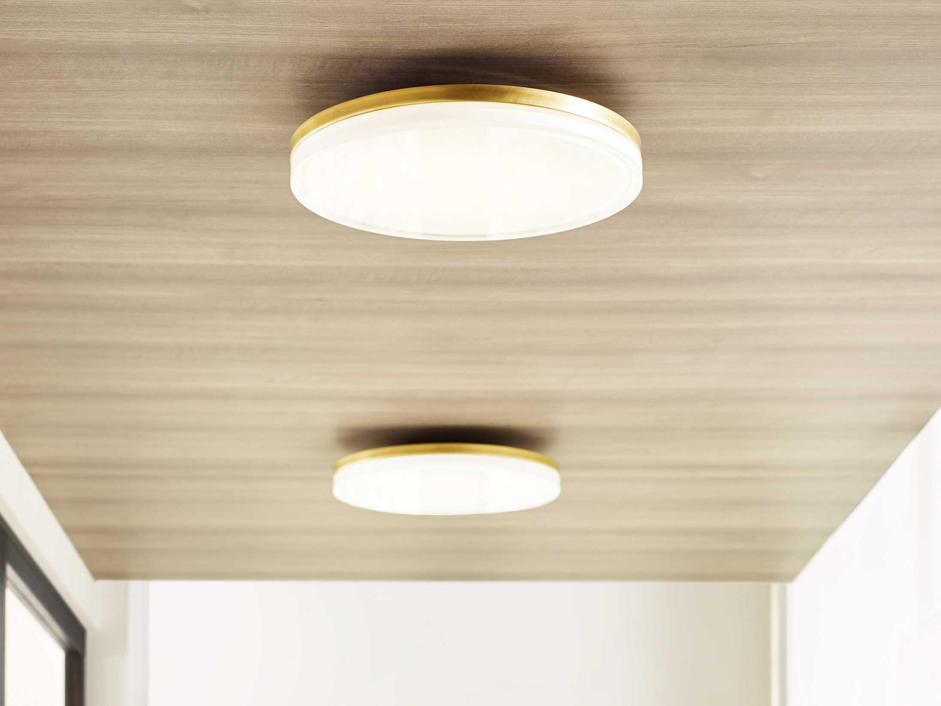 Visual Comfort Modern Wyatt 1-Light Natural Brass Round Flush Mount