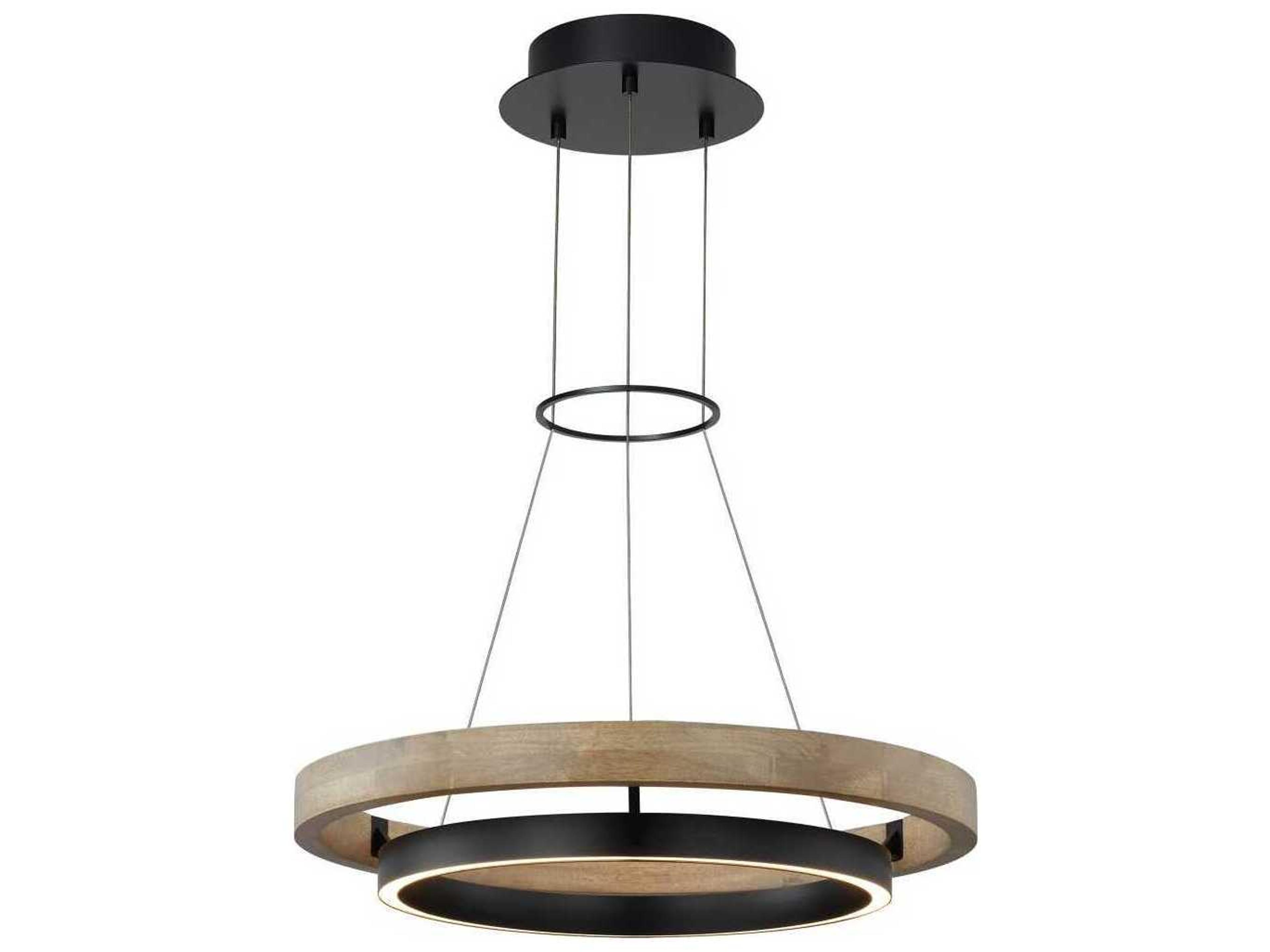 Grace 24 Inch LED Chandelier in Matte Black and Weathered Oak