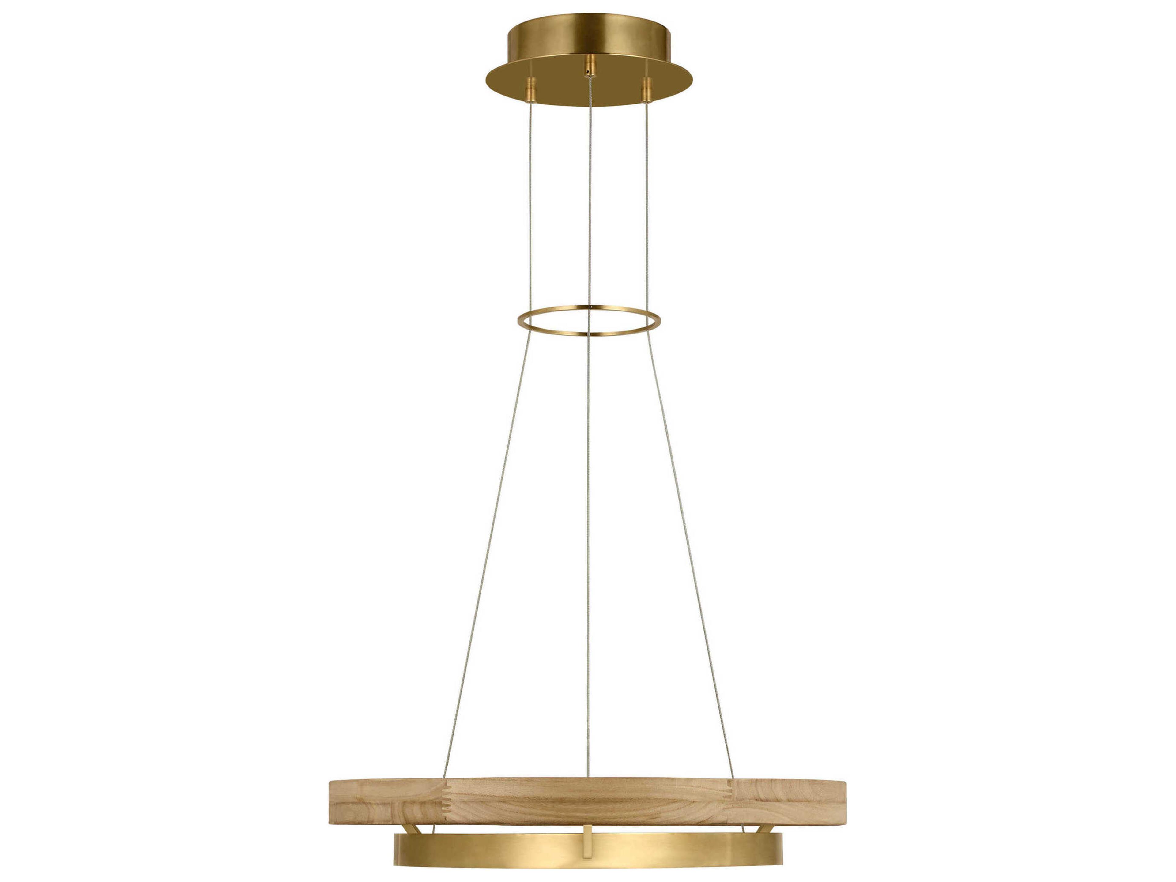 Visual Comfort Modern Grace 1-Light Hand Rubbed Antique Brass Natural Oak Pendant