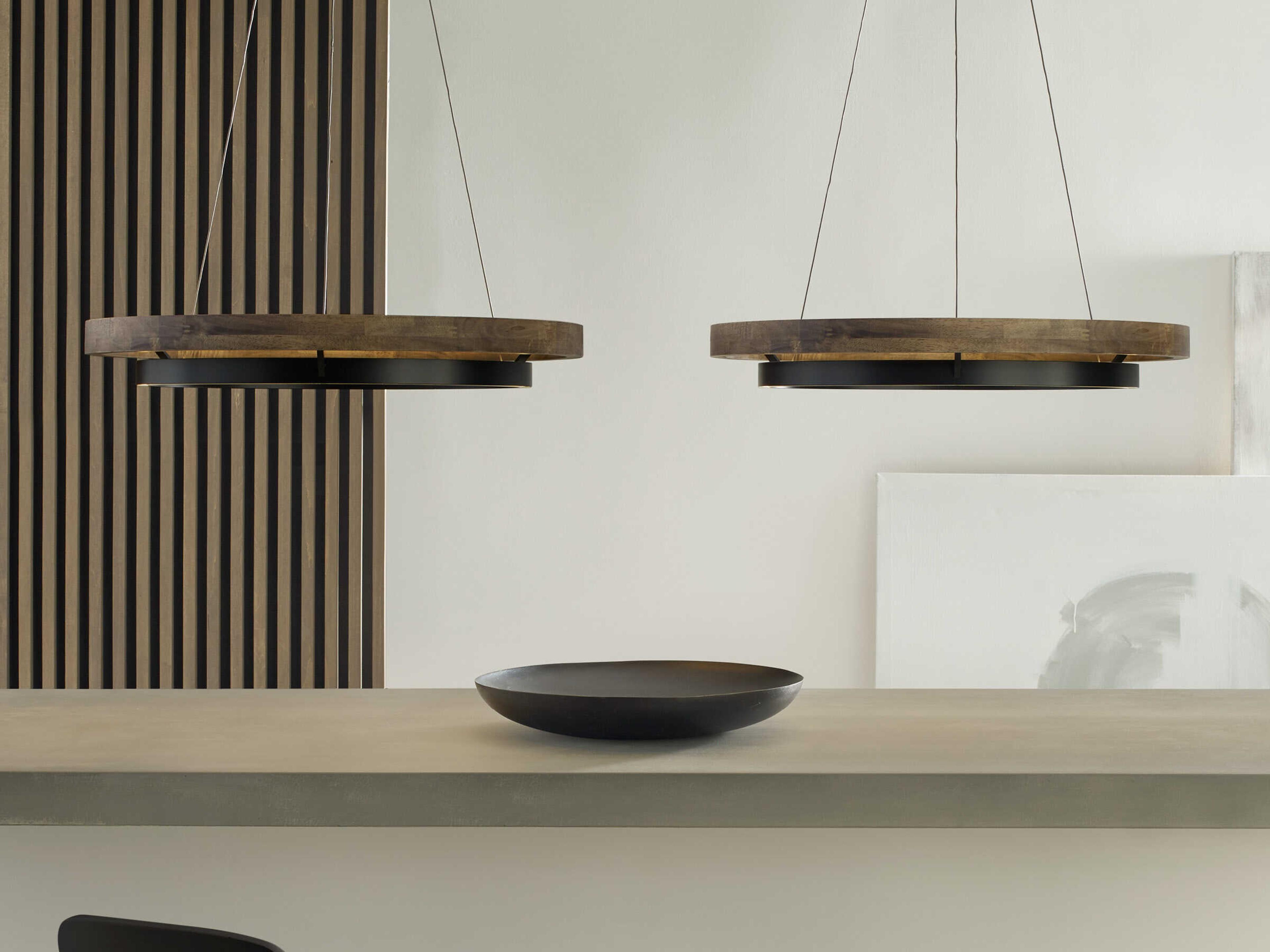 Visual Comfort Modern Grace 1-Light Matte Black Weathered Oak Wood Round Pendant