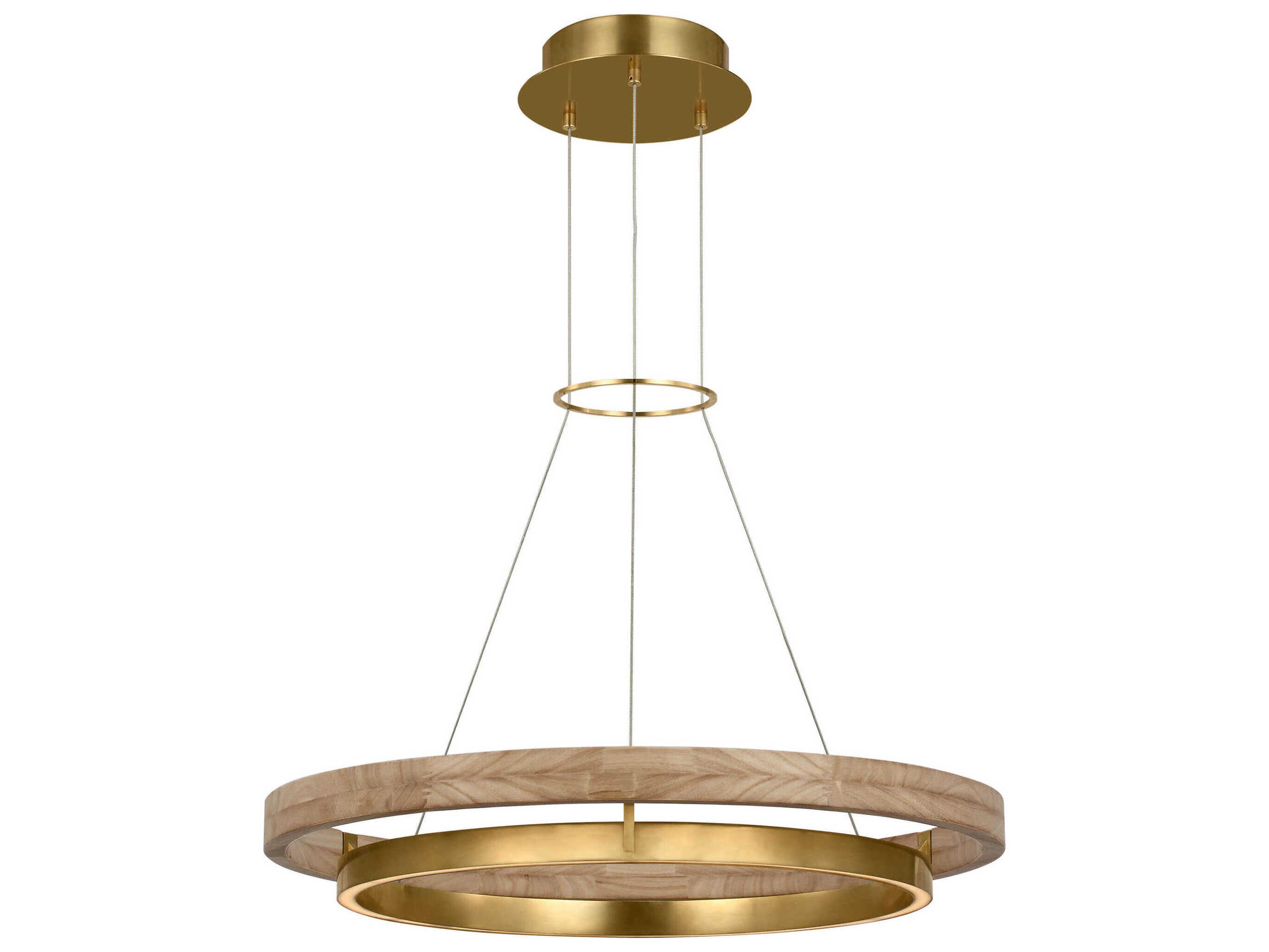 Visual Comfort Modern Grace 1-Light Hand Rubbed Antique Brass Natural Oak Pendant