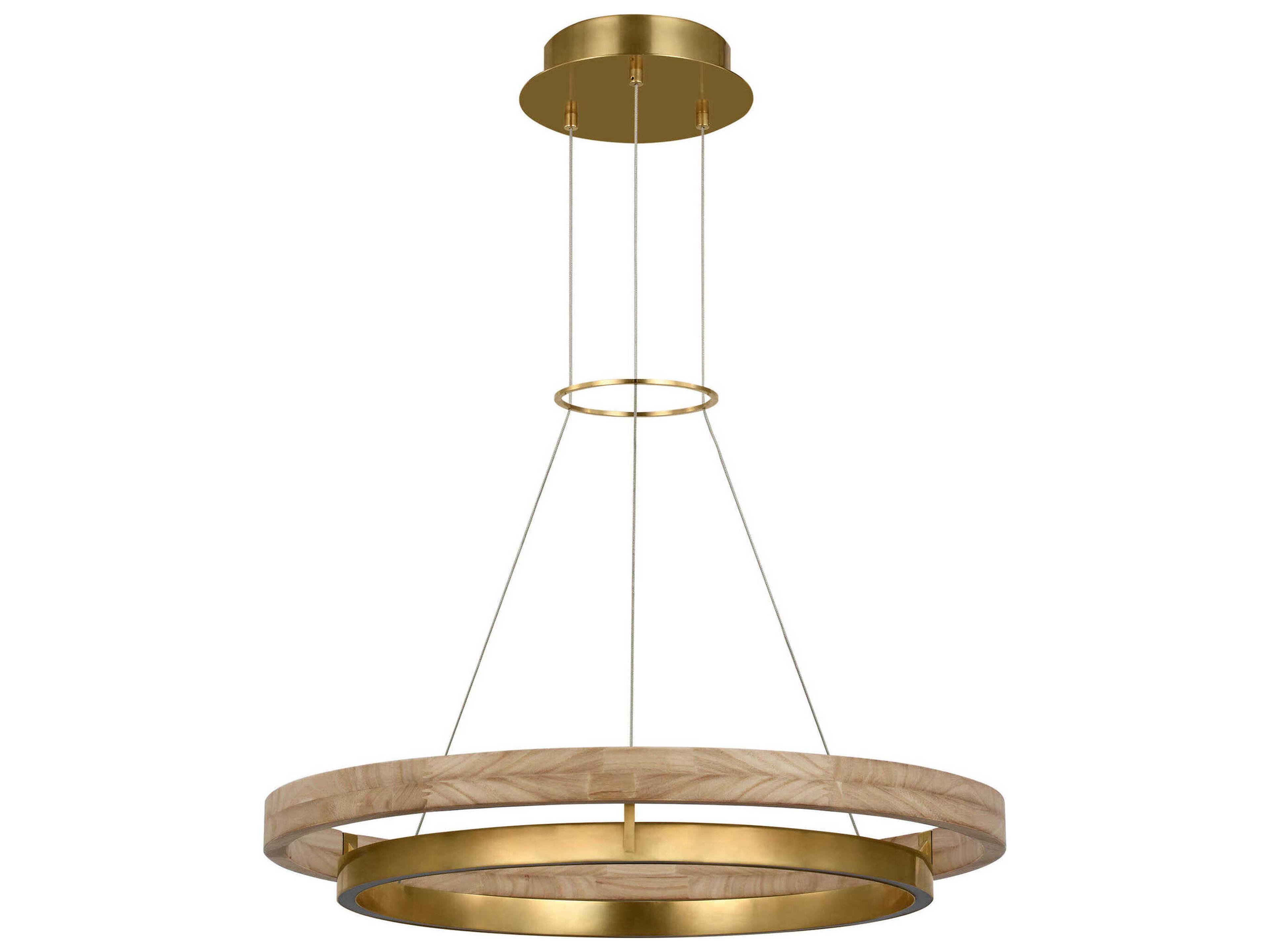 Visual Comfort Modern Grace 1-Light Hand Rubbed Antique Brass Natural Oak Pendant