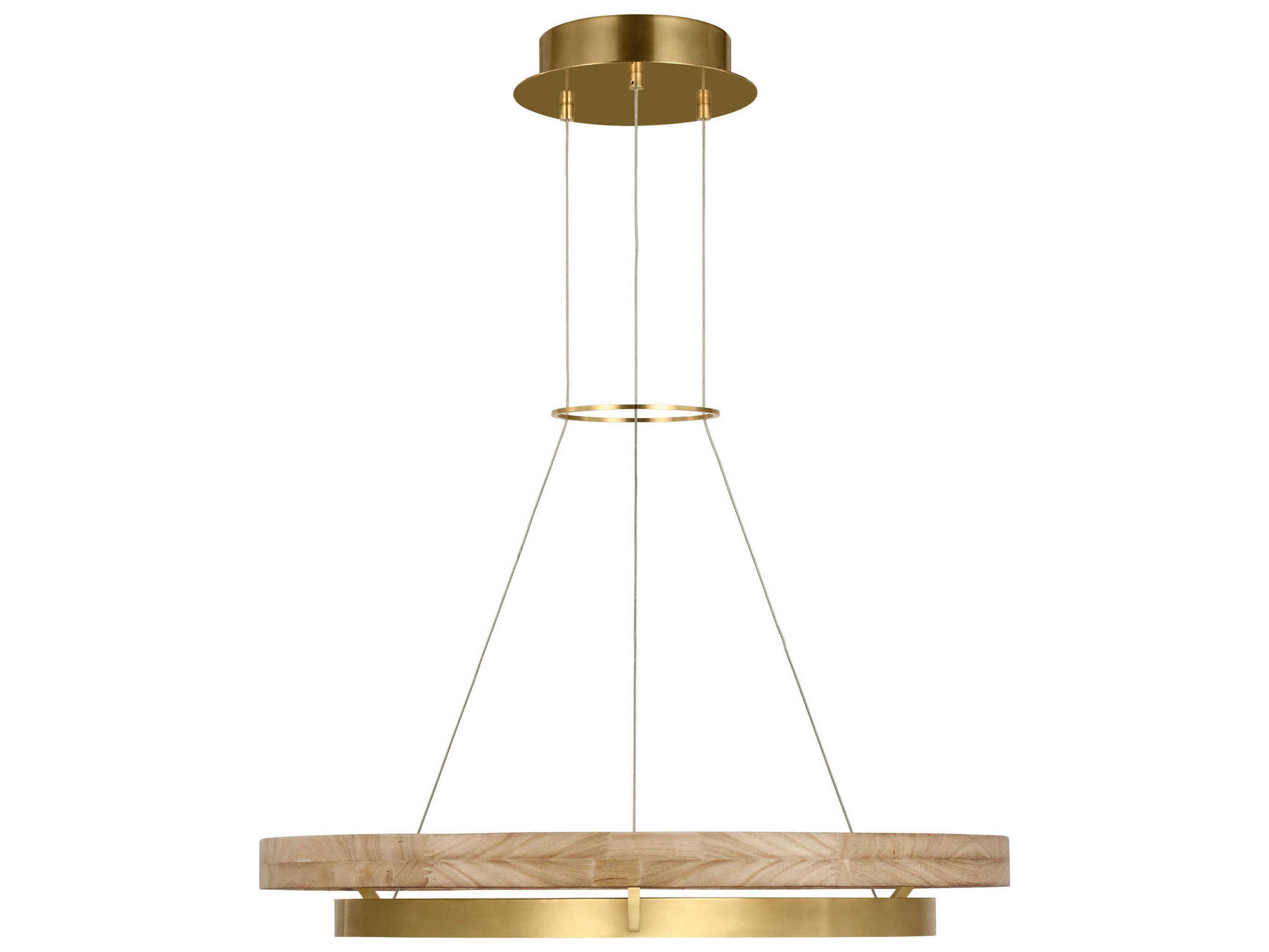 Visual Comfort Modern Grace 1-Light Hand Rubbed Antique Brass Natural Oak Pendant