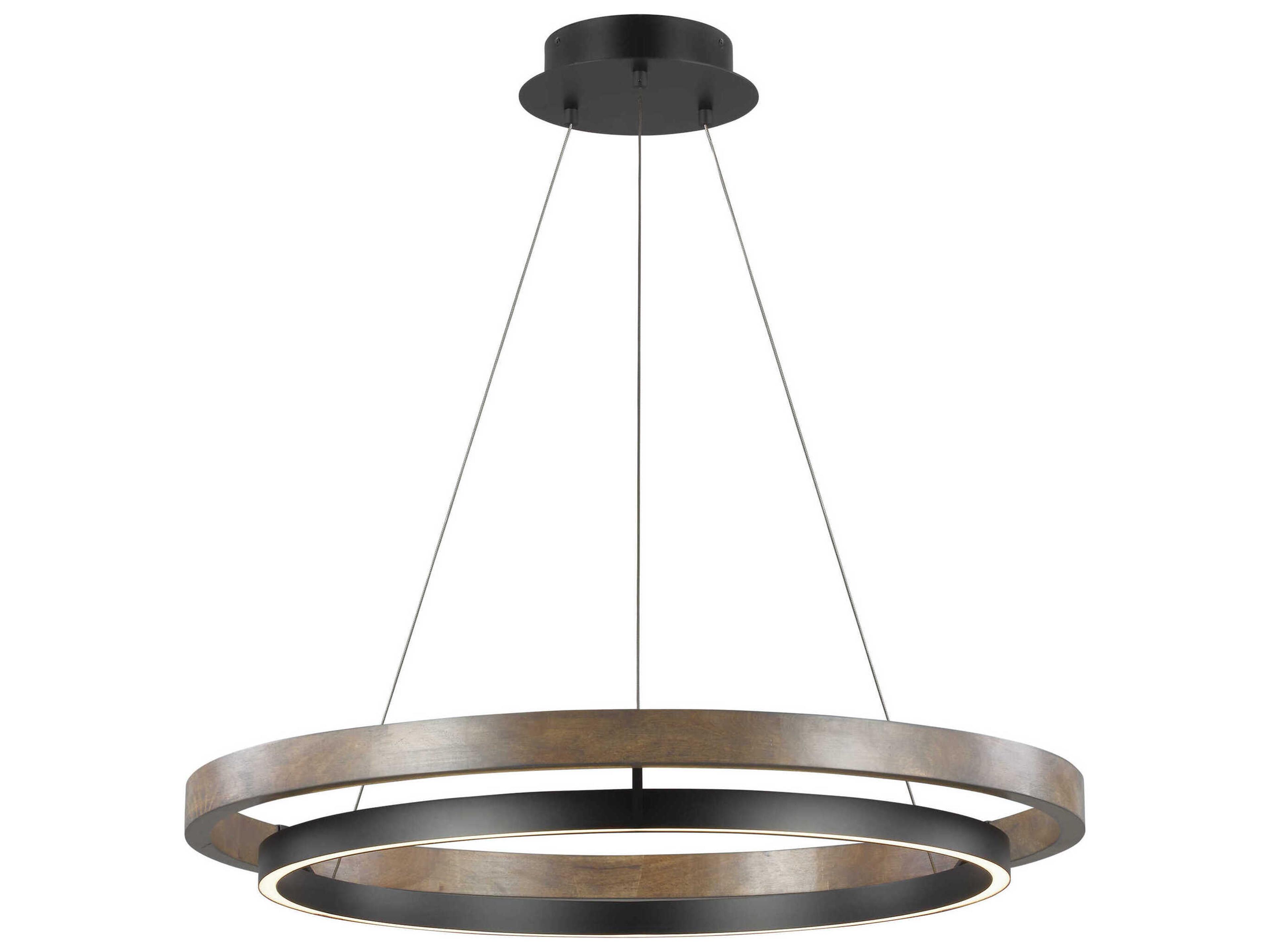 Grace 1-Light Matte Black Weathered Oak Wood Round Pendant