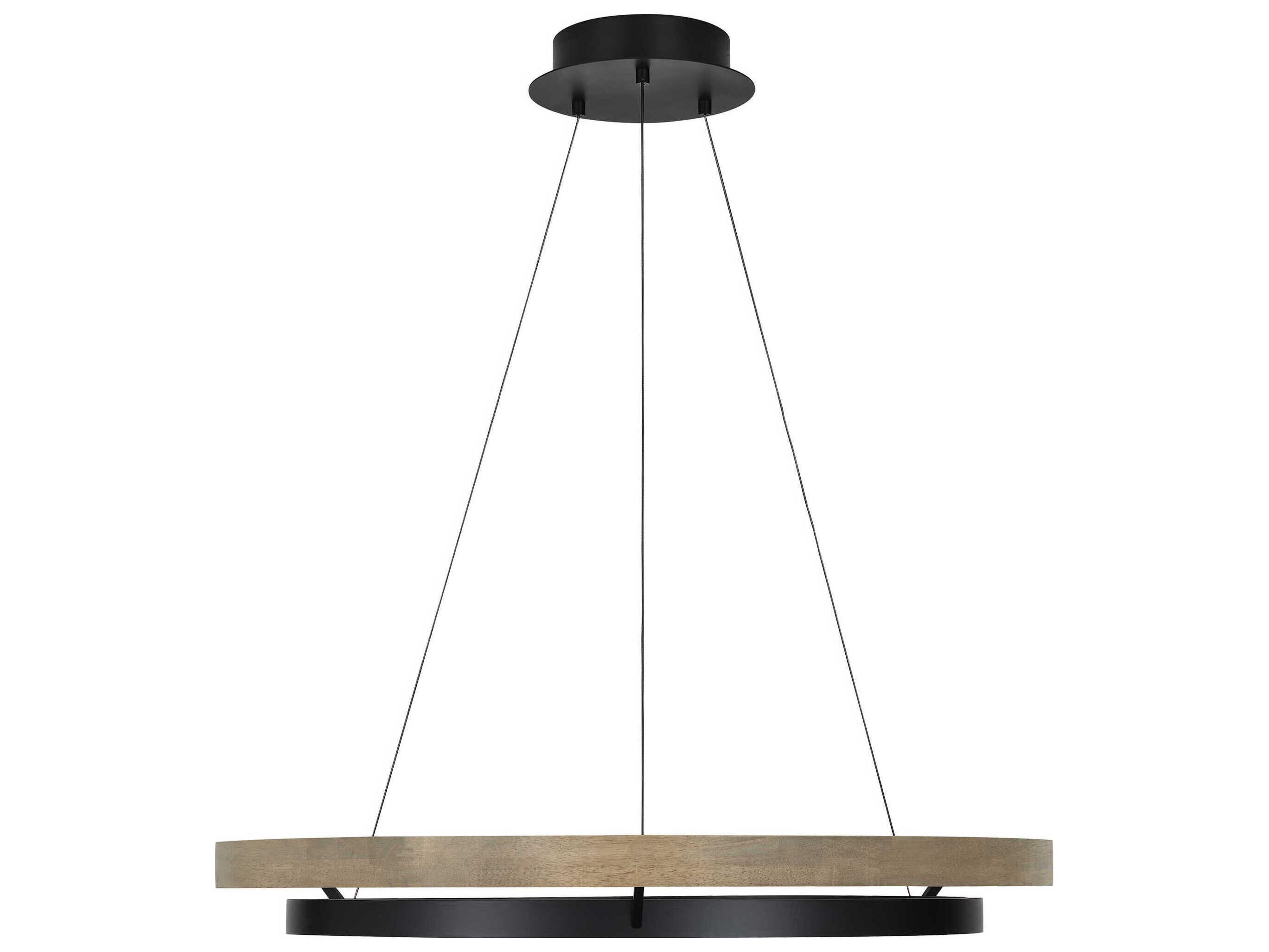 Visual Comfort Modern Grace 1-Light Matte Black Weathered Oak Wood Round Pendant