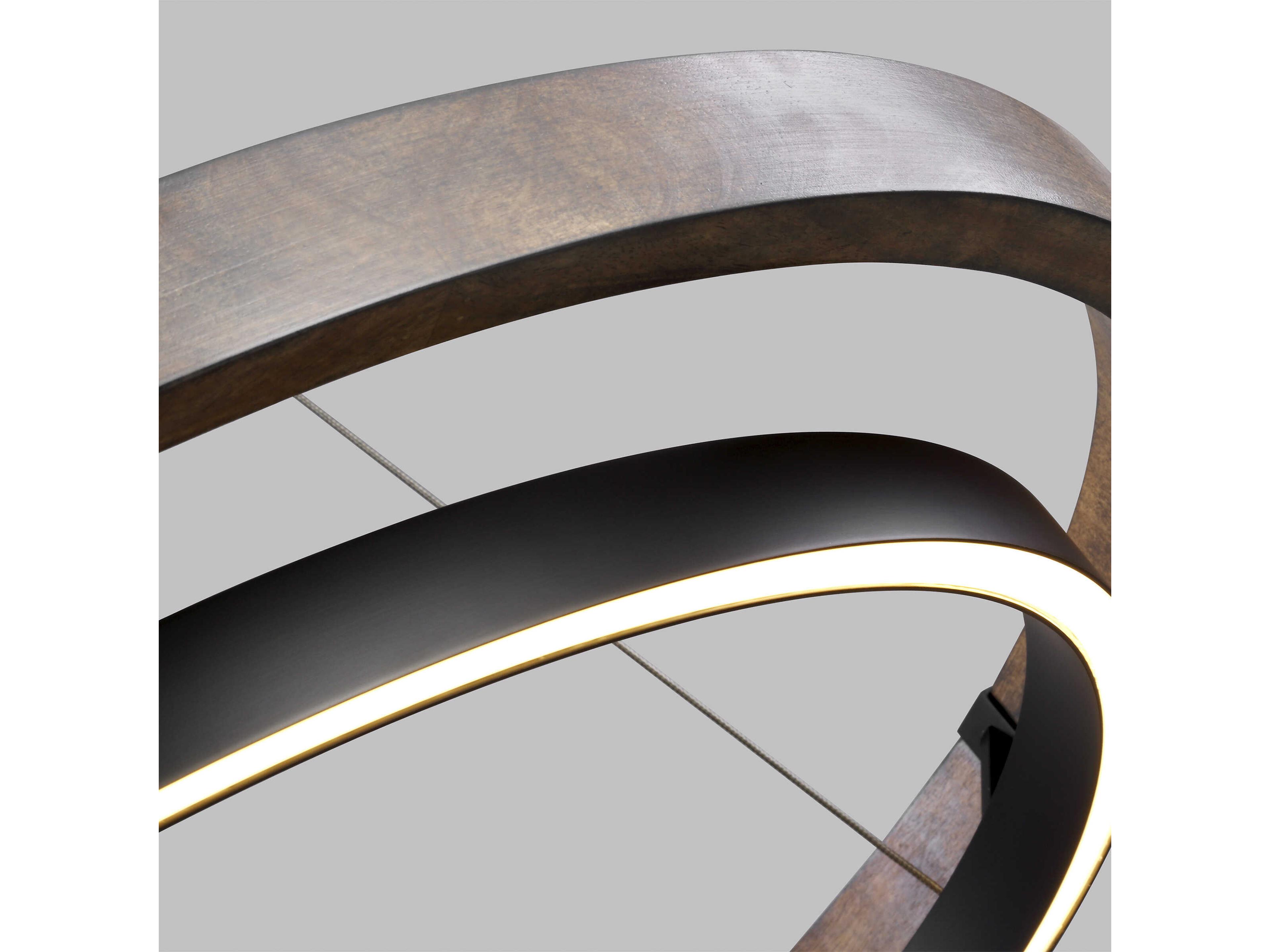 Visual Comfort Modern Grace 1-Light Matte Black Weathered Oak Wood Round Pendant