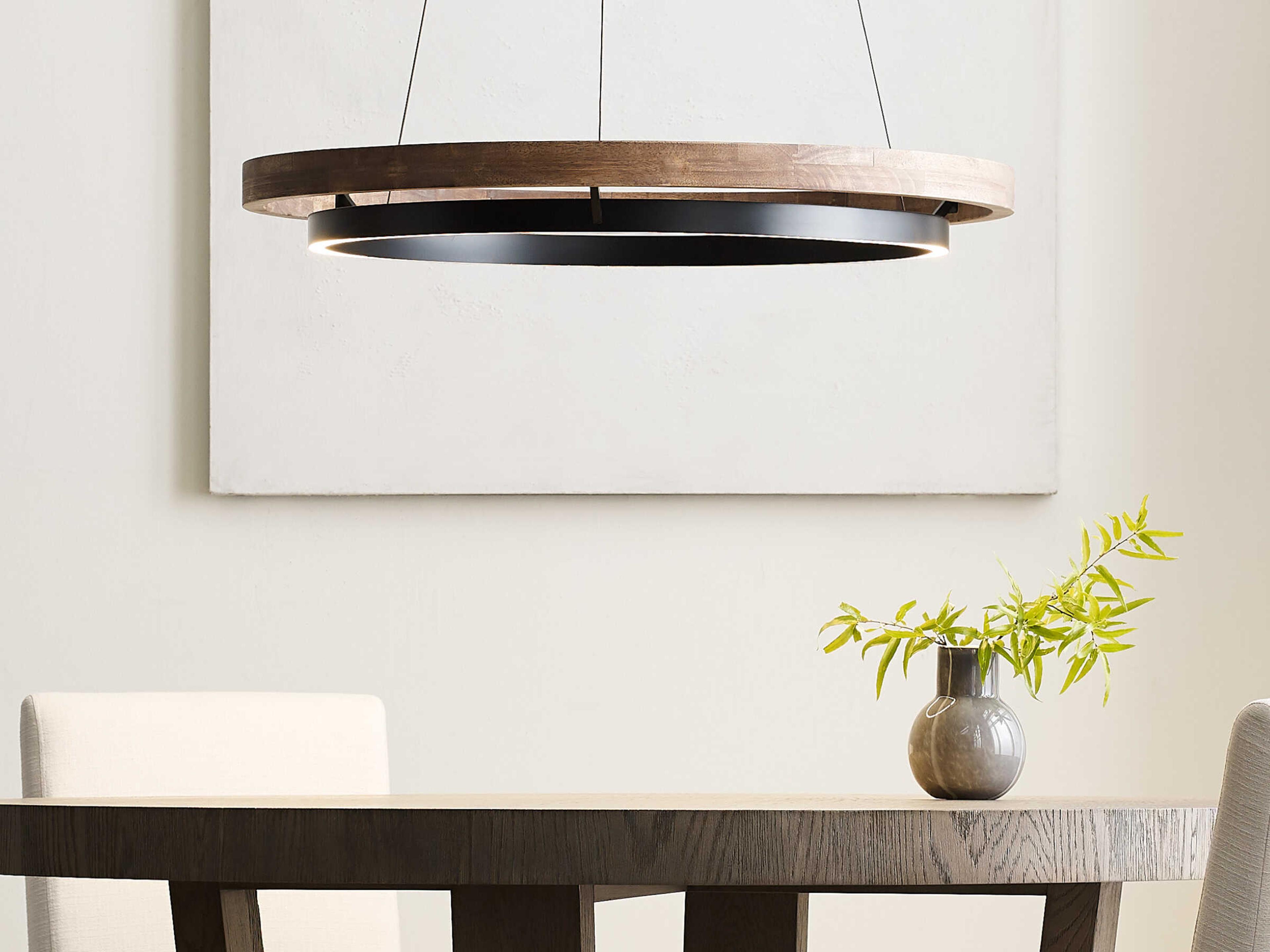 Visual Comfort Modern Grace 1-Light Matte Black Weathered Oak Wood Round Pendant