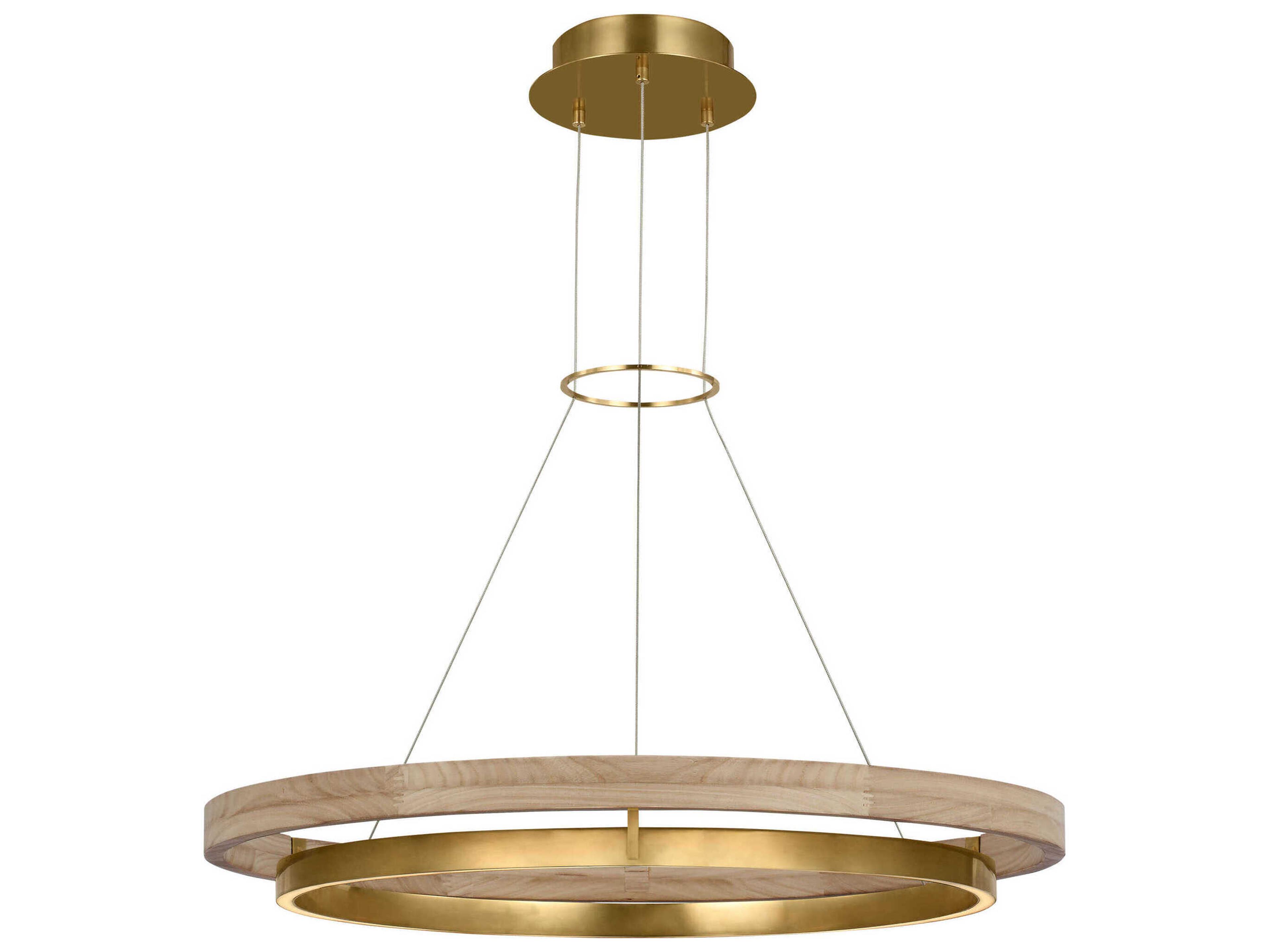 Visual Comfort Modern Grace 1-Light Hand Rubbed Antique Brass Natural Oak Pendant