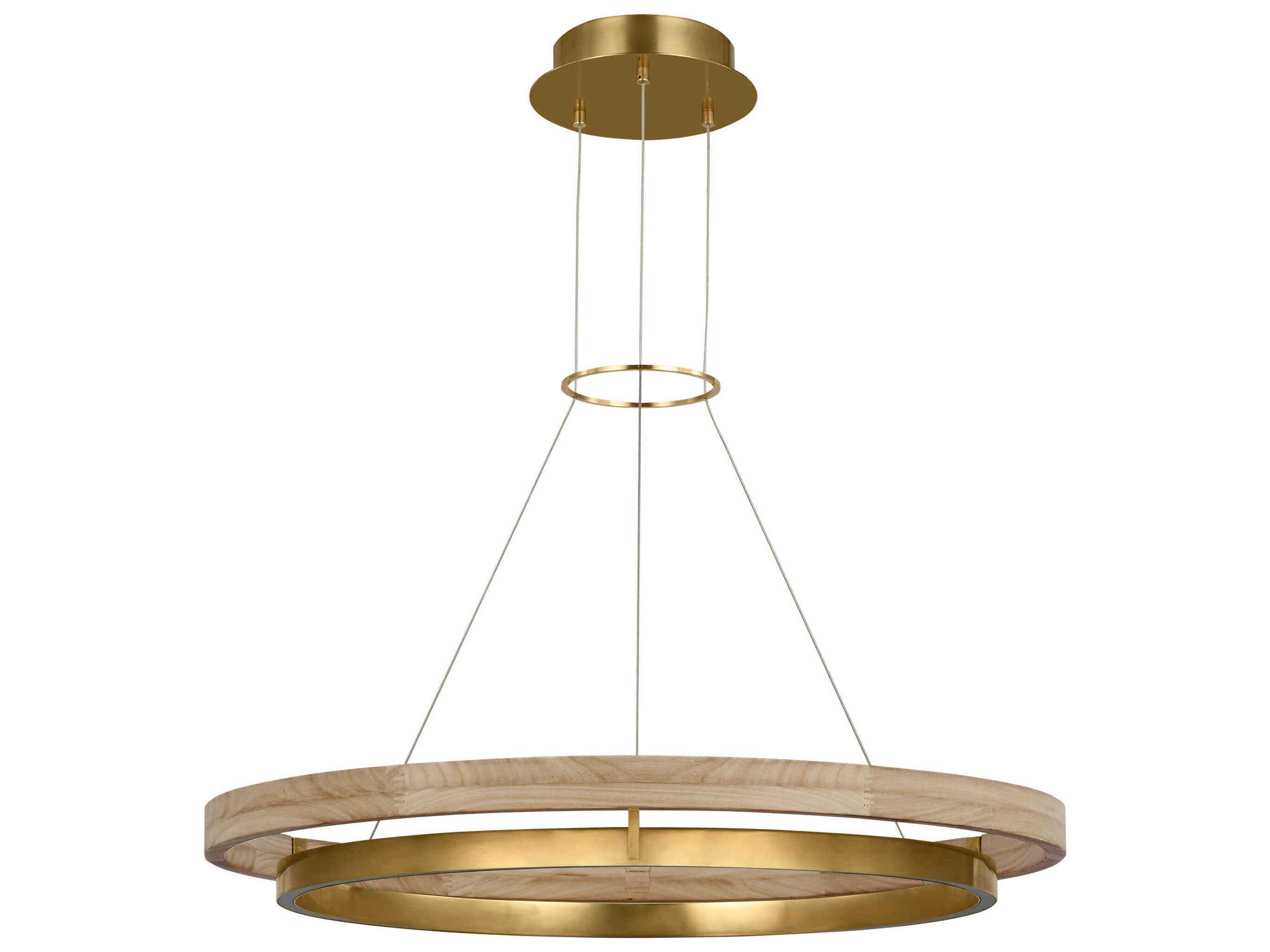 Visual Comfort Modern Grace 1-Light Hand Rubbed Antique Brass Natural Oak Pendant