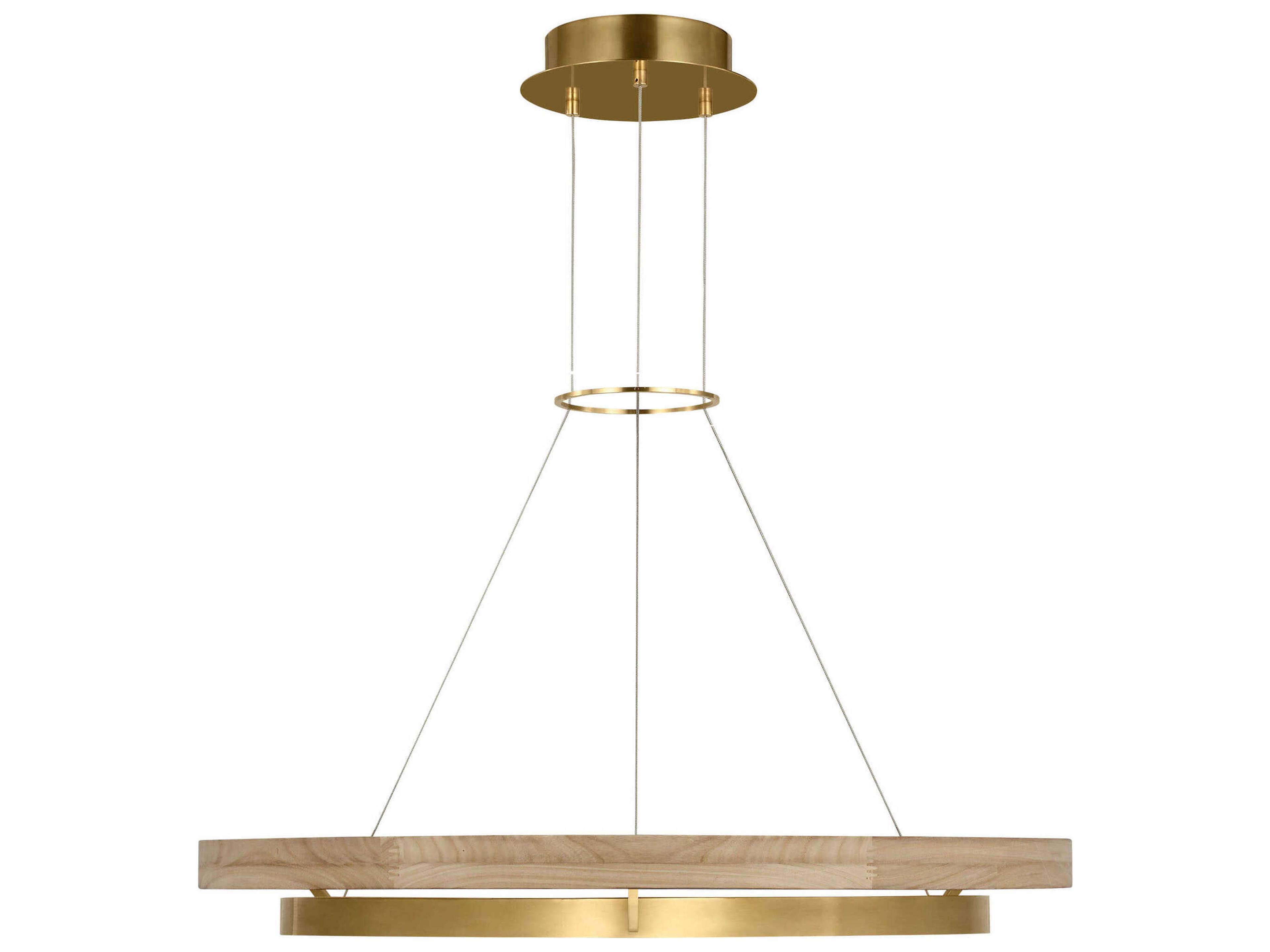 Visual Comfort Modern Grace 1-Light Hand Rubbed Antique Brass Natural Oak Pendant