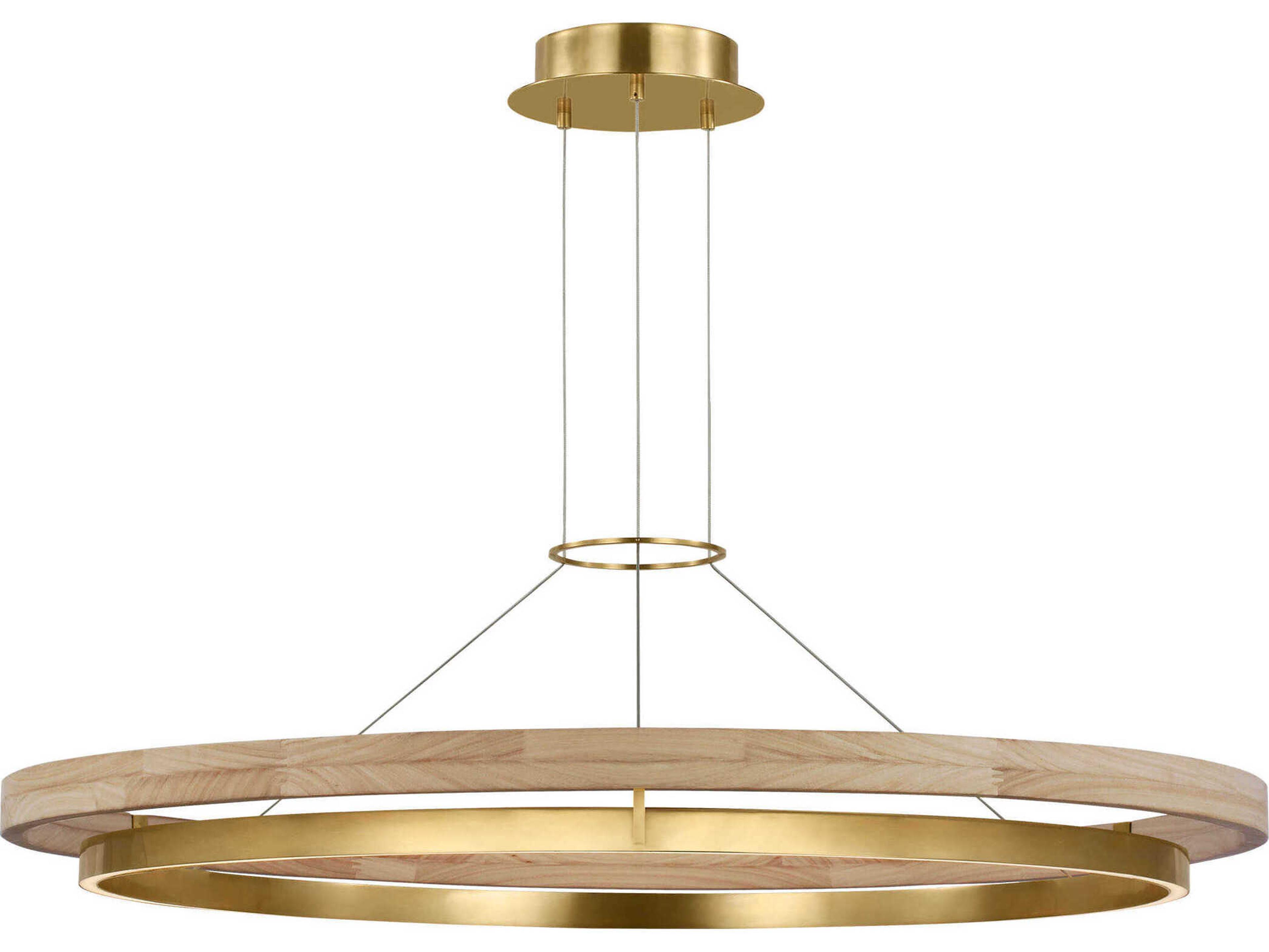 Visual Comfort Modern Grace 1-Light Hand Rubbed Antique Brass Natural Oak Pendant