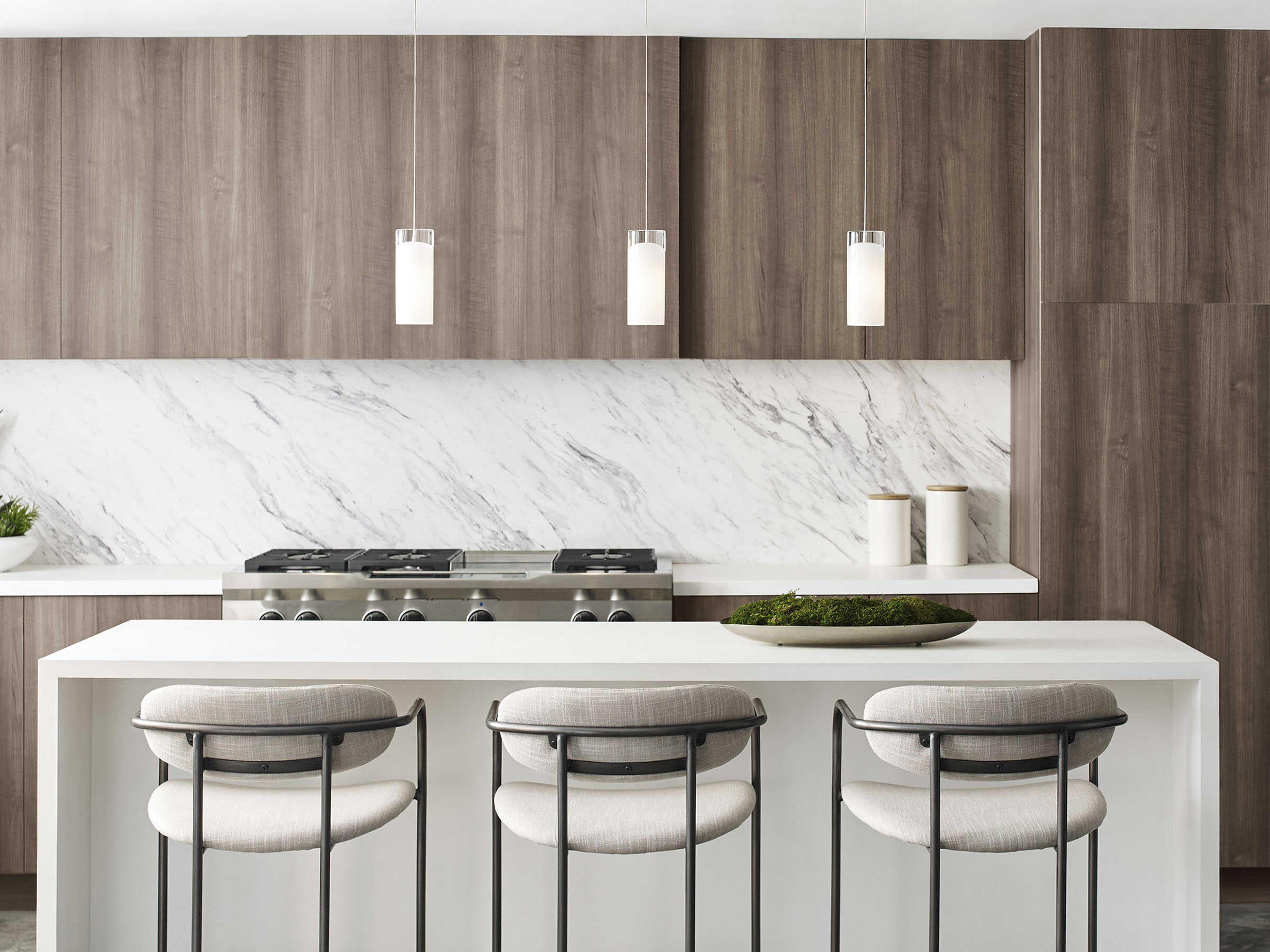 Visual Comfort Modern Horizon 1-Light Satin Nickel White Cylinder Mini Pendant