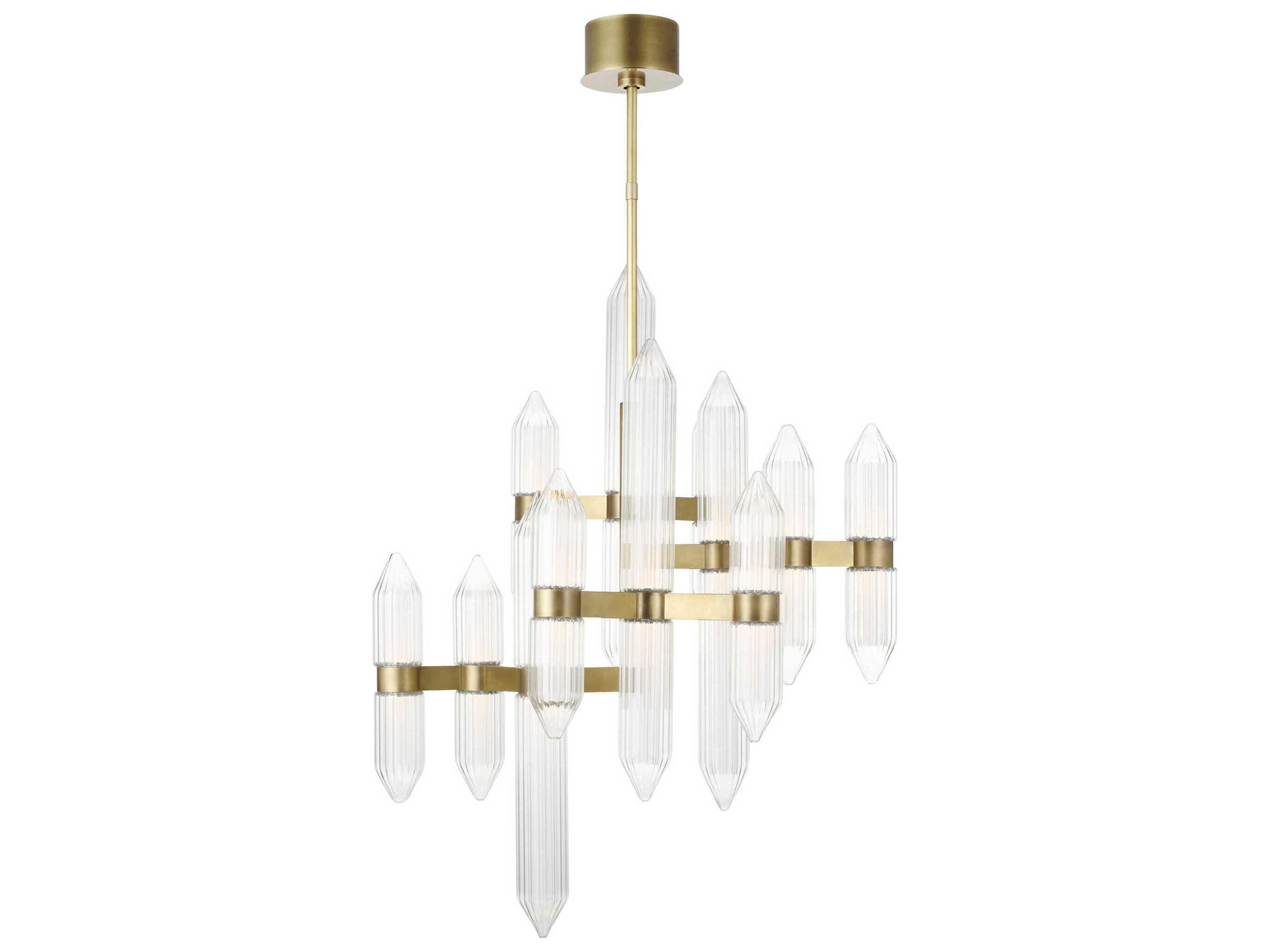 Visual Comfort Modern Langston 12-Light Plated Brass Tiered Chandelier