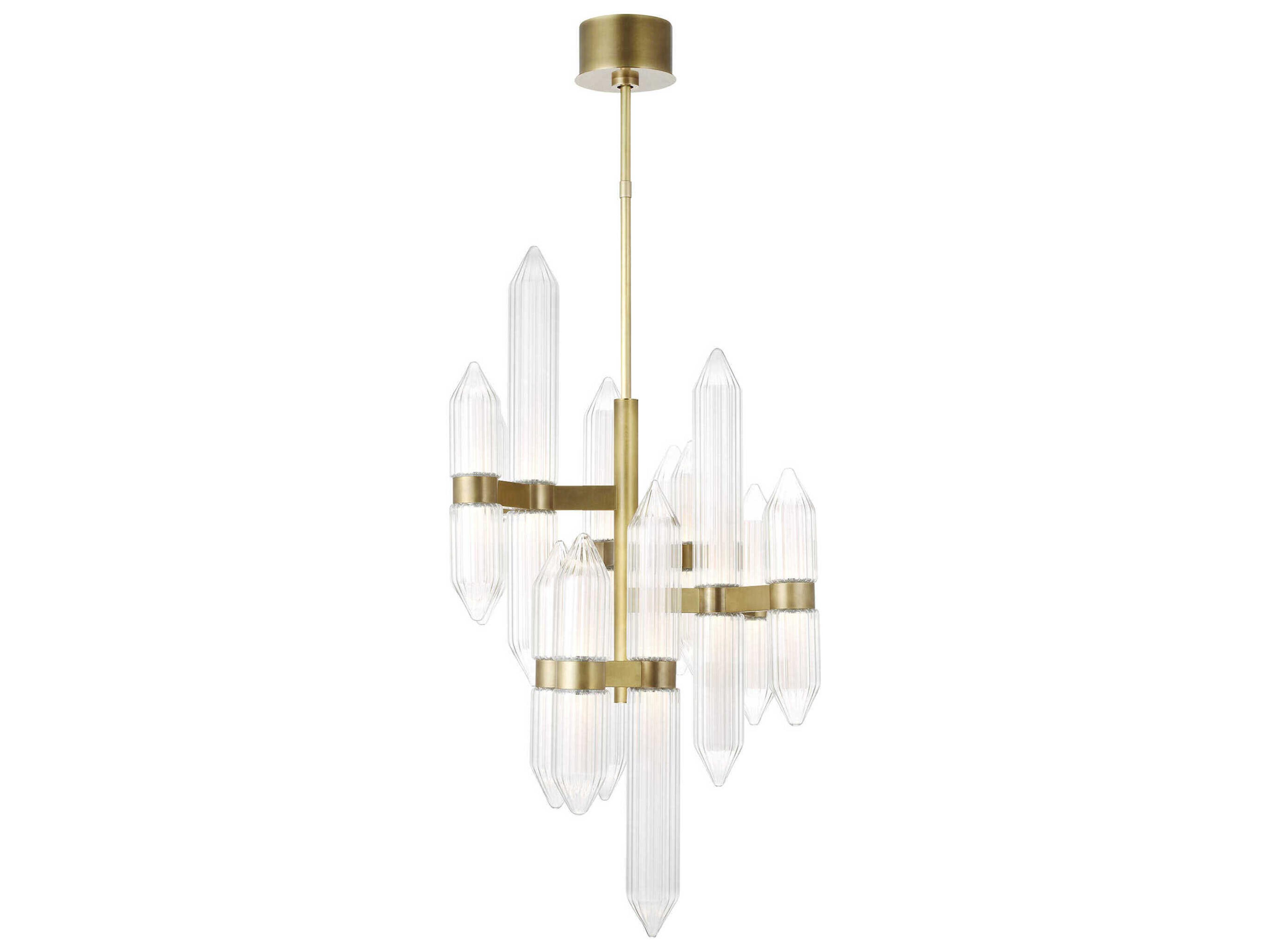 Visual Comfort Modern Langston 12-Light Plated Brass Tiered Chandelier