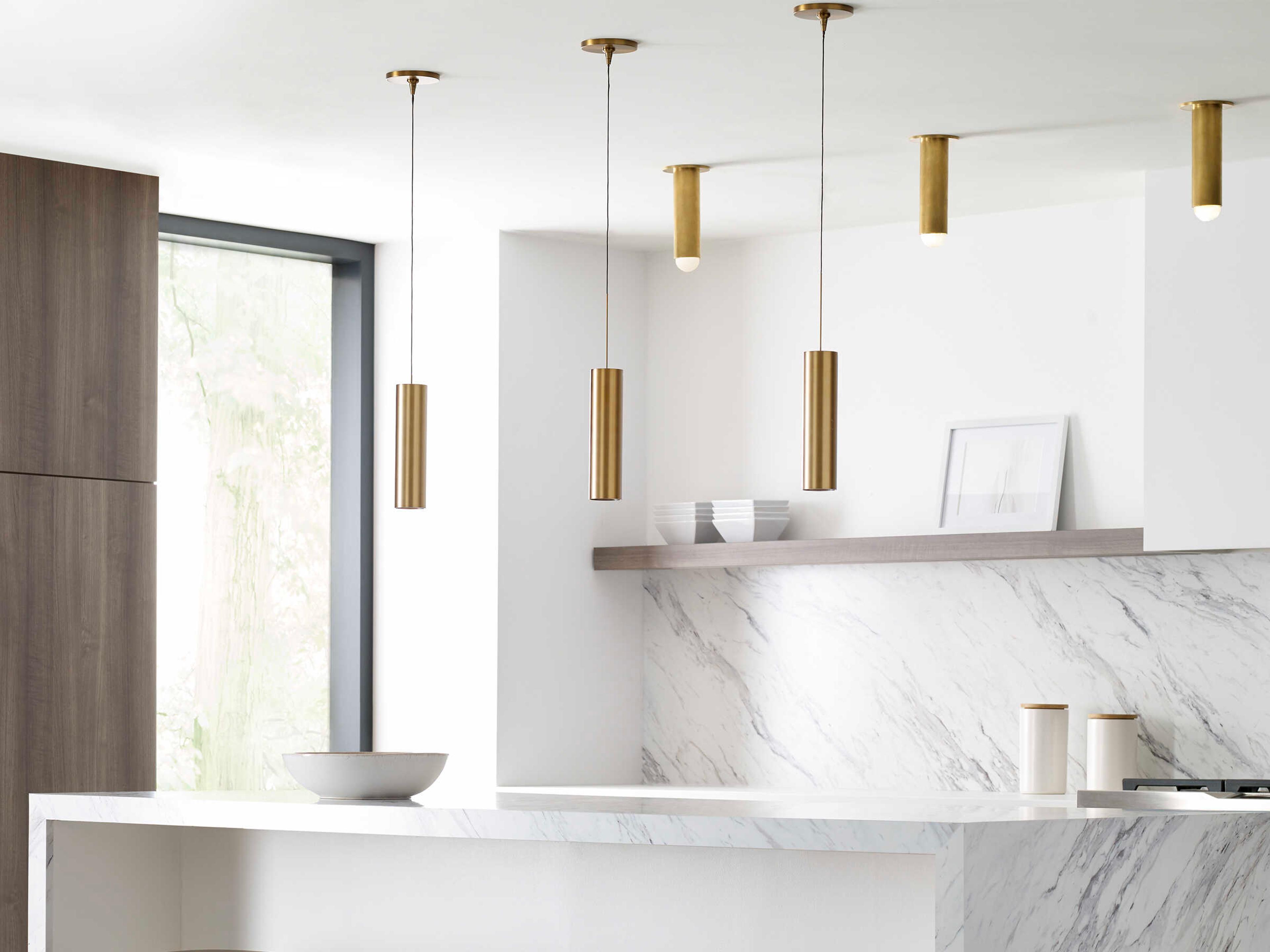 Visual Comfort Modern Piper 1-Light Aged Brass Cylinder Mini Pendant