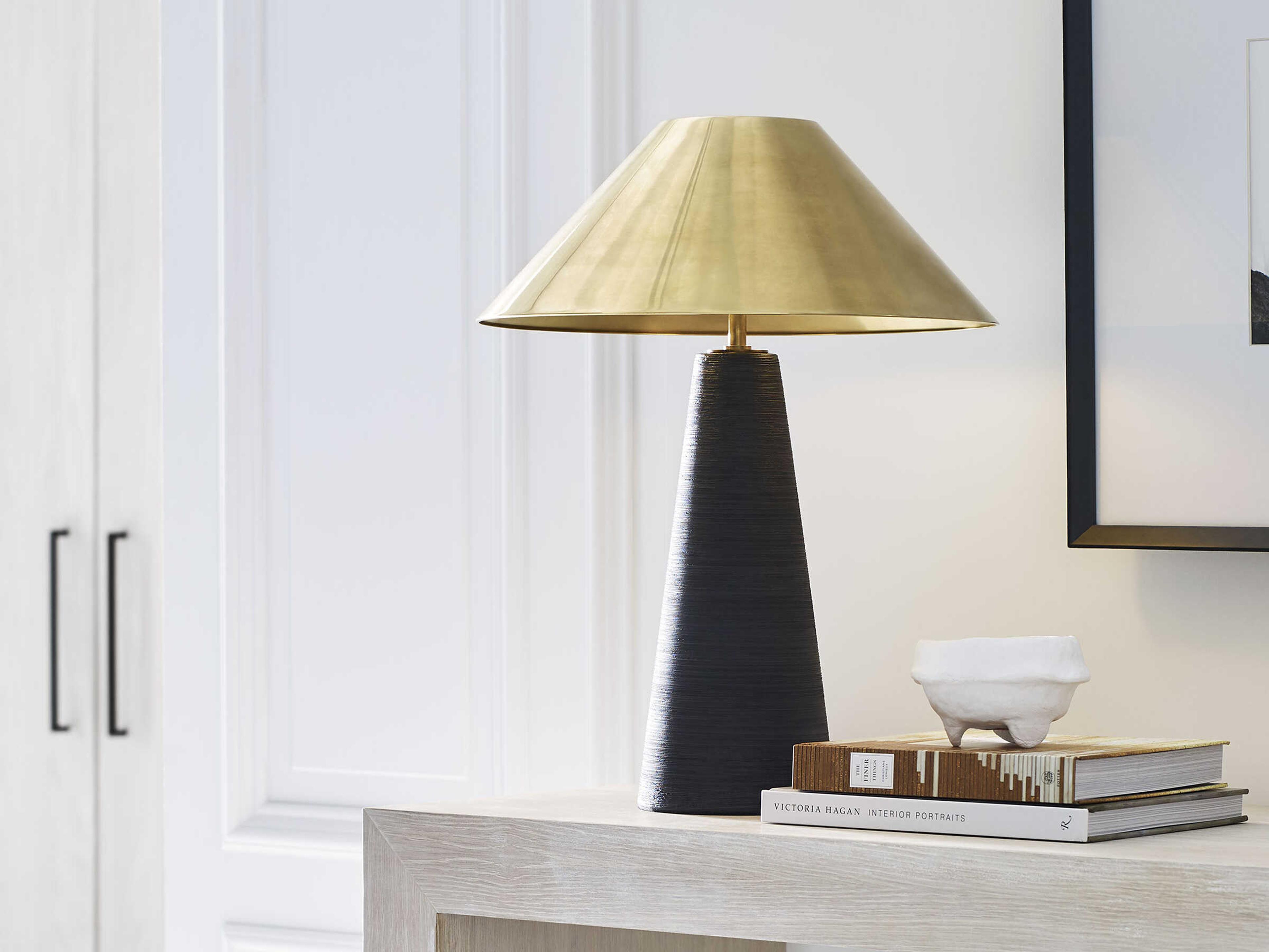 Visual Comfort Modern Karam Natural Brass Black Table Lamp