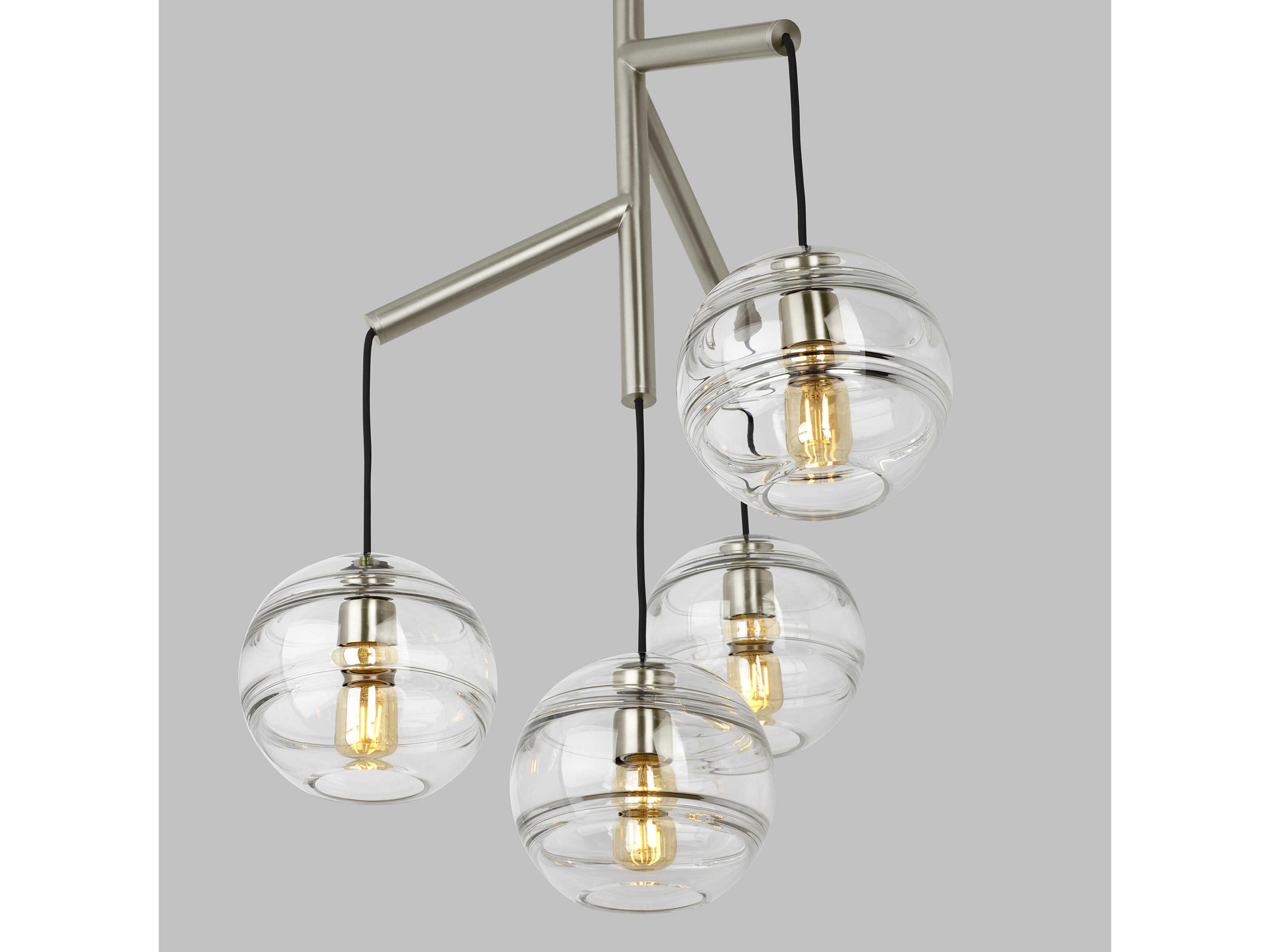 Visual Comfort Modern Sedona 4-Light Satin Nickel Globe Chandelier