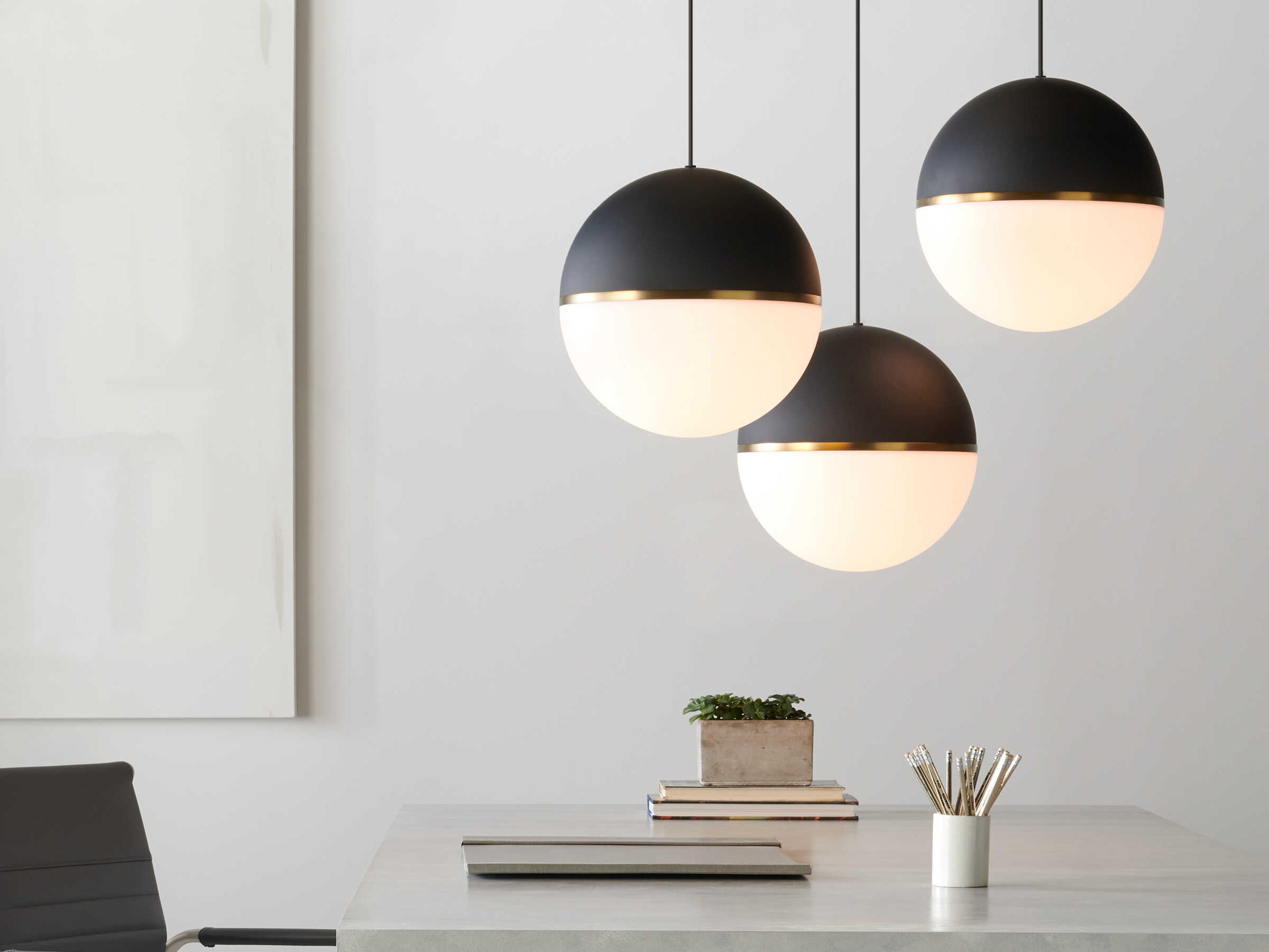 Visual Comfort Modern Akova 1-Light Matte Black Aged Brass Globe Pendant