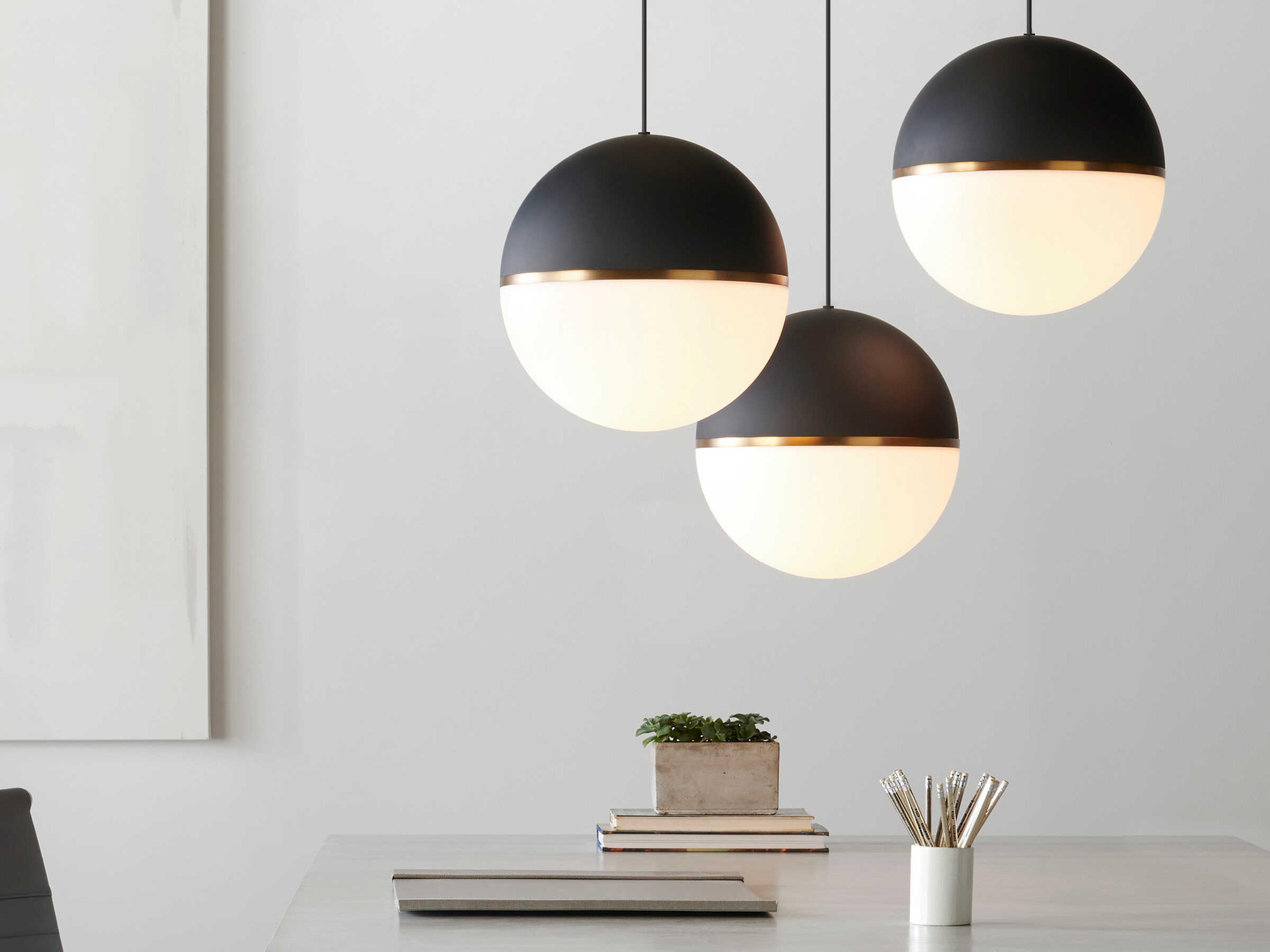 Visual Comfort Modern Akova 1-Light Matte Black Aged Brass Globe Pendant