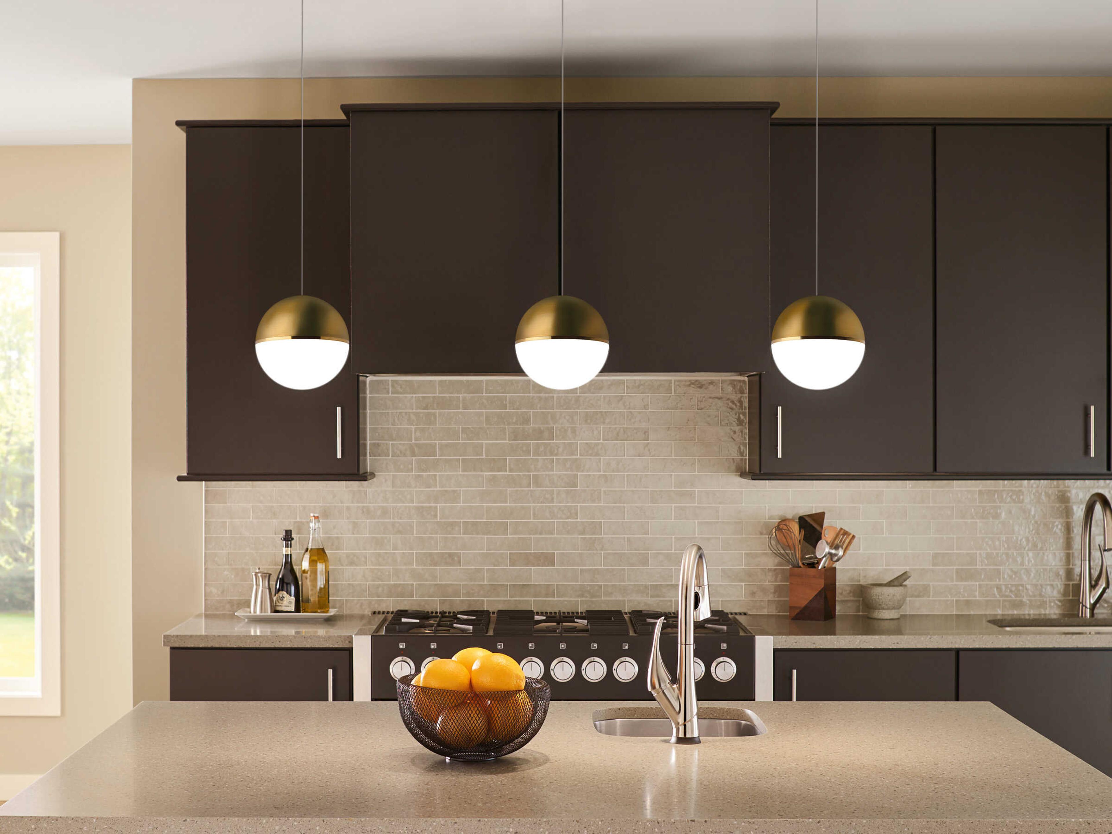 Visual Comfort Modern Akova 1-Light Aged Brass Bright LED Globe Pendant