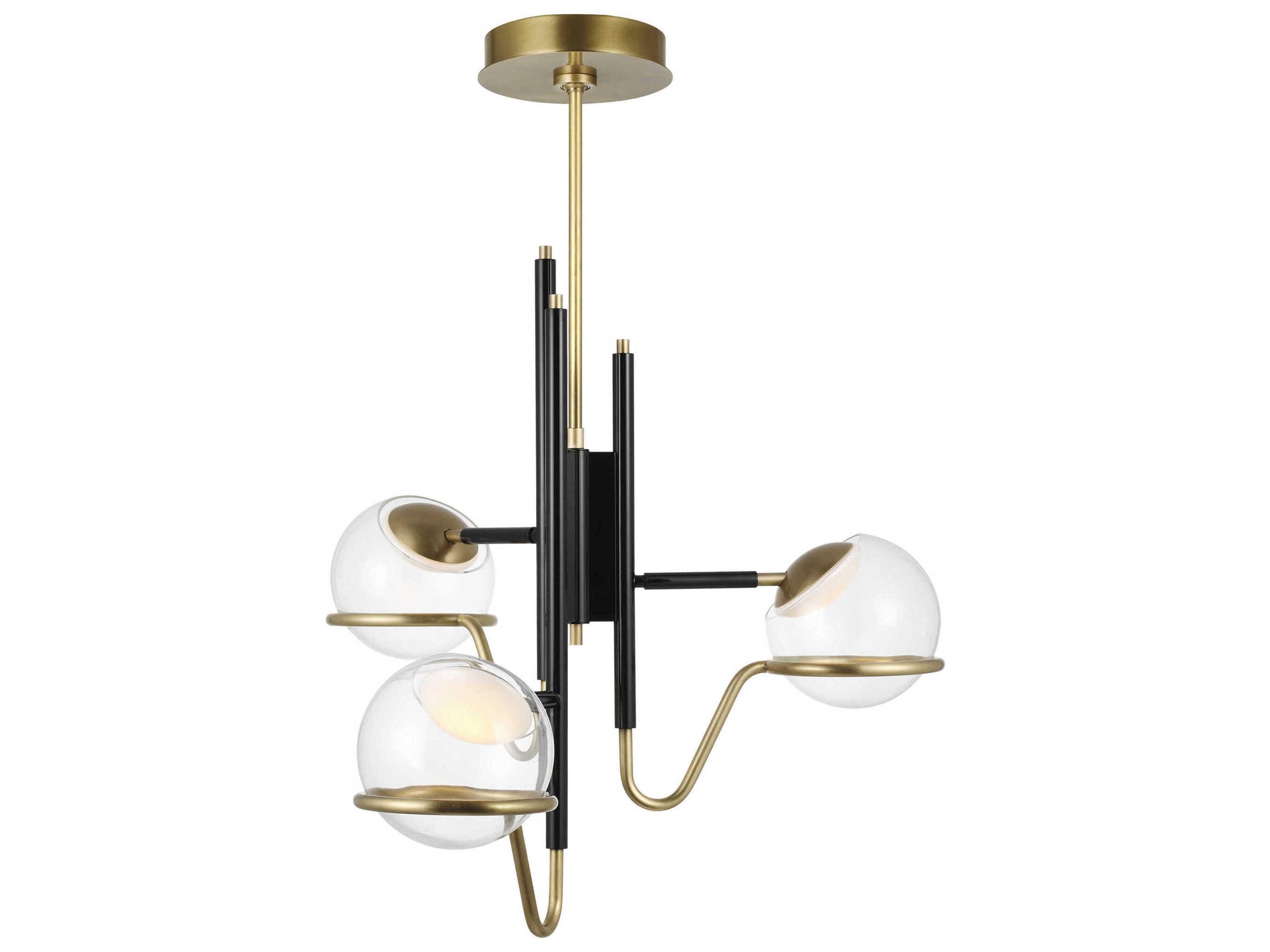Visual Comfort Modern Crosby 3-Light Glossy Black Natural Brass Globe Chandelier