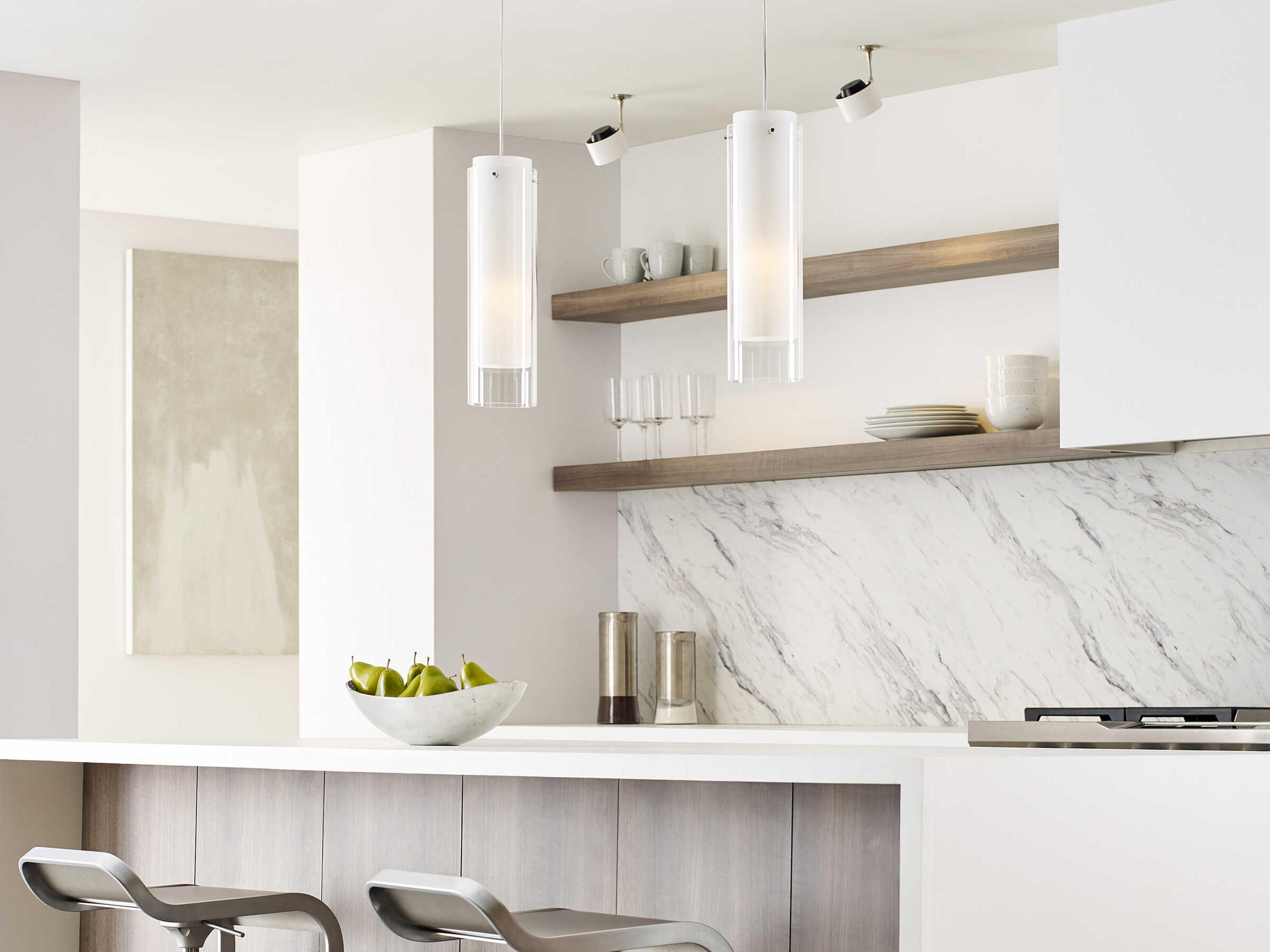 Visual Comfort Modern Echo 1-Light Satin Nickel White Cylinder Mini Pendant