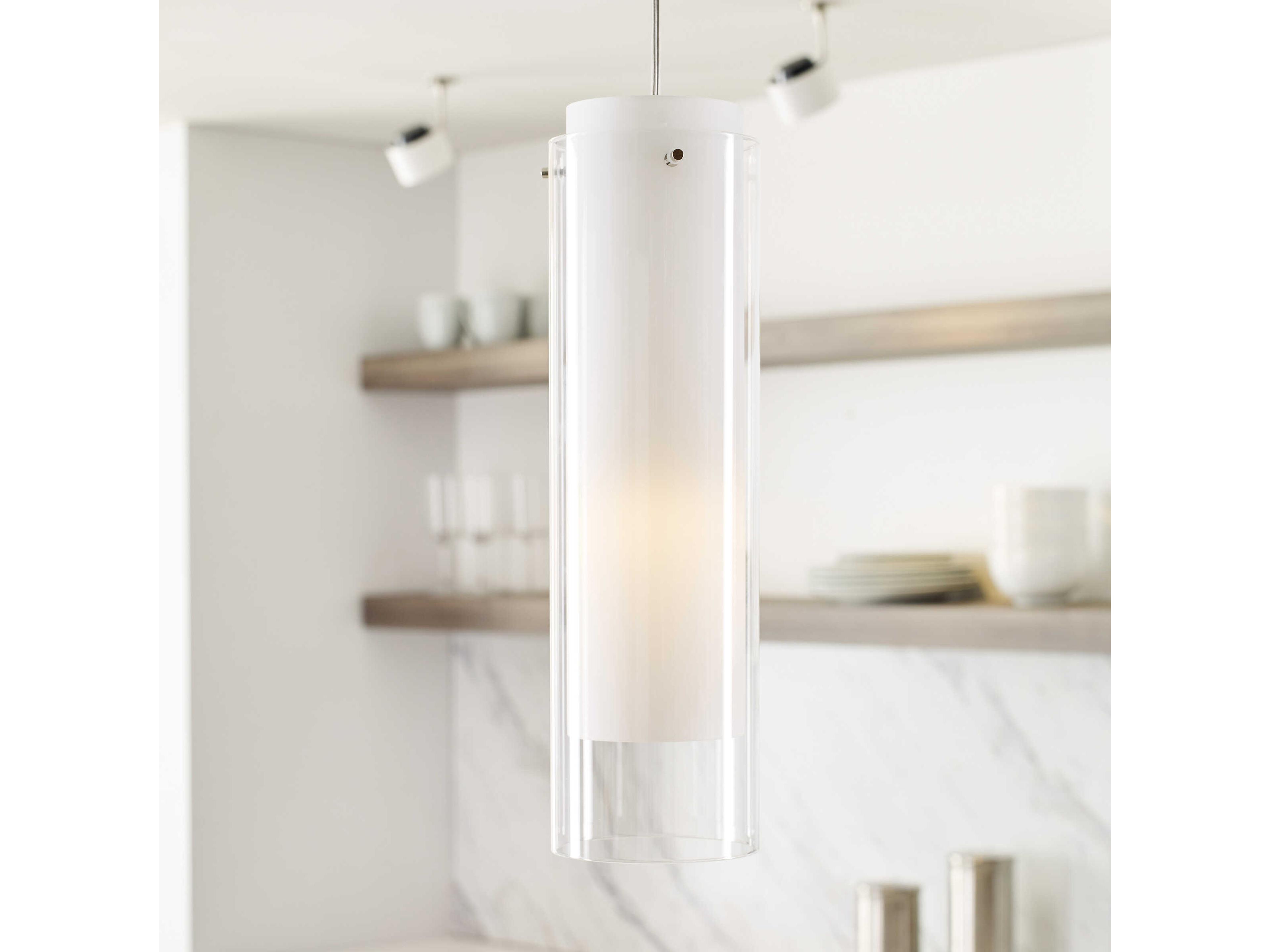 Visual Comfort Modern Echo 1-Light Satin Nickel White Cylinder Mini Pendant