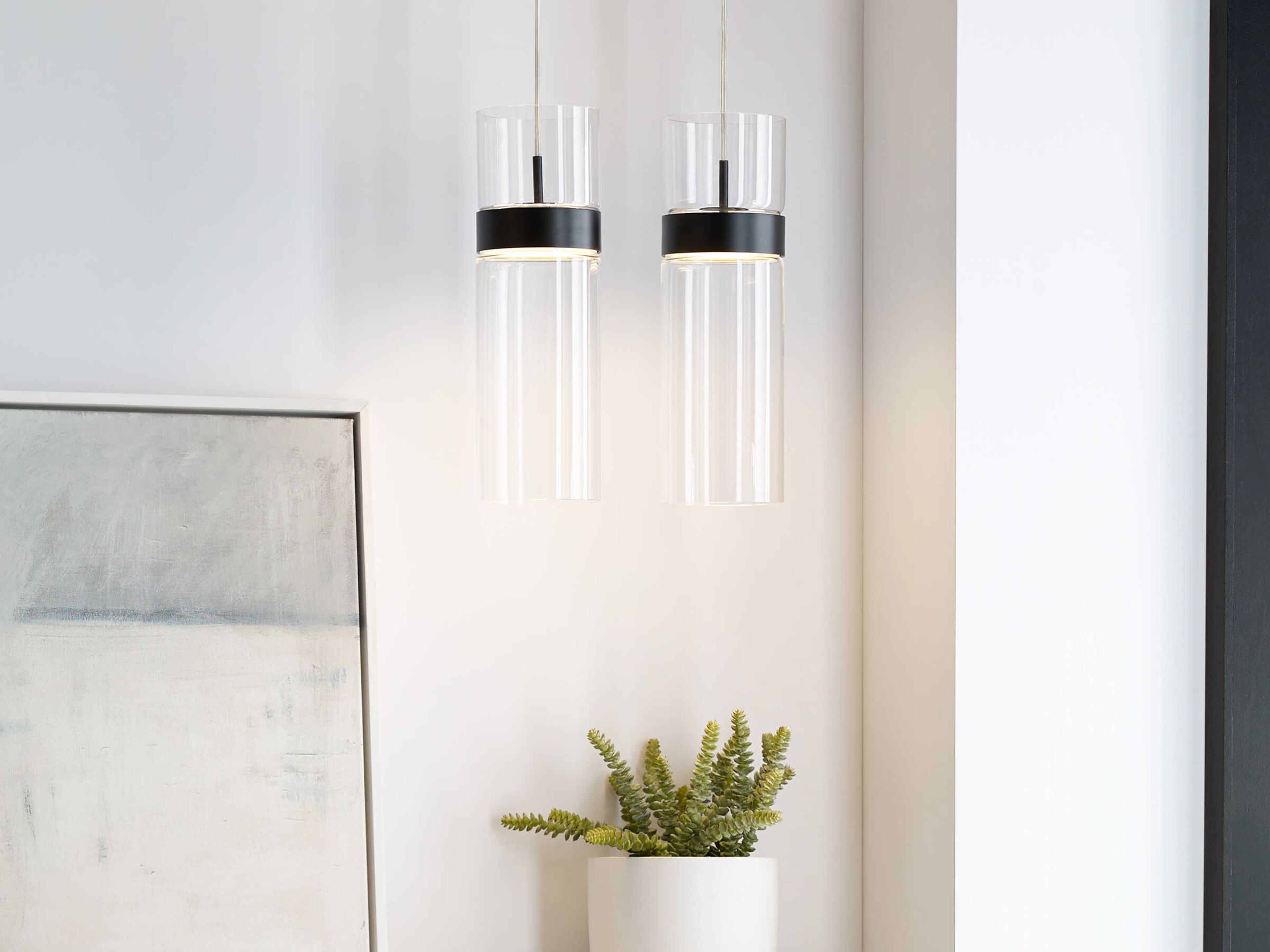 Visual Comfort Modern Manette 1-Light Black Clear Cylinder Mini Pendant
