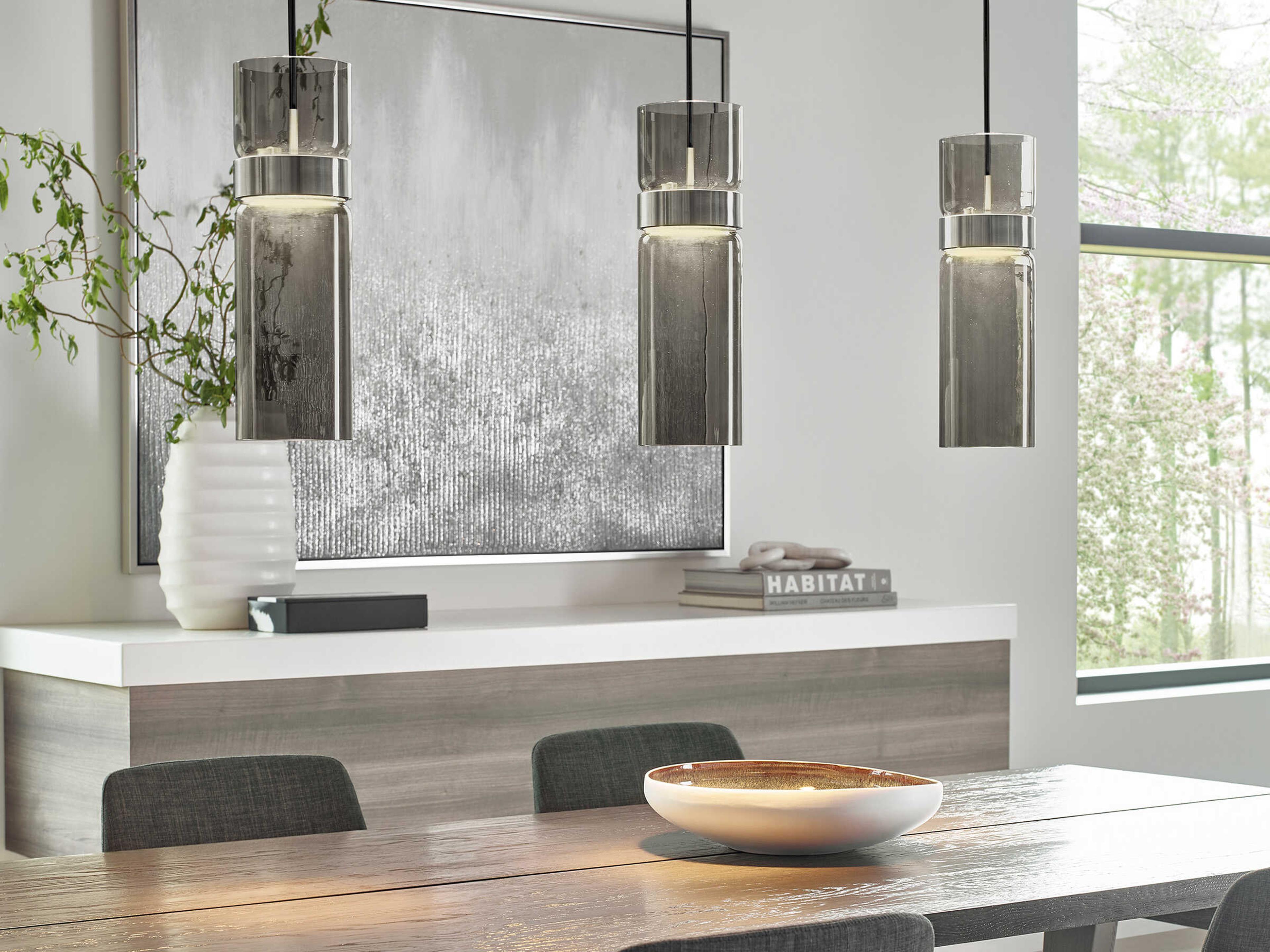 Visual Comfort Modern Manette 1-Light Black Gray Cylinder Mini Pendant