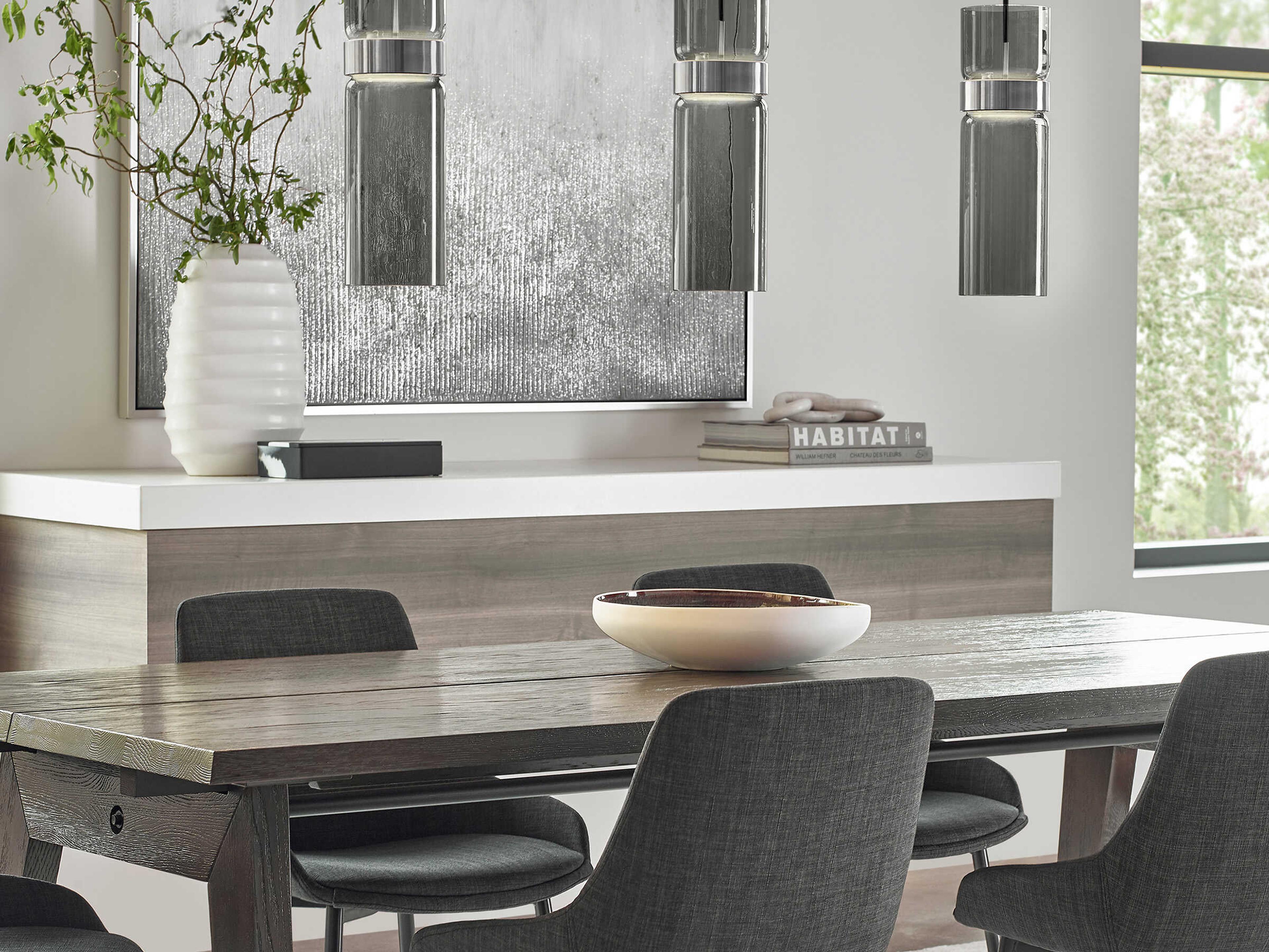 Visual Comfort Modern Manette 1-Light Black Gray Cylinder Mini Pendant