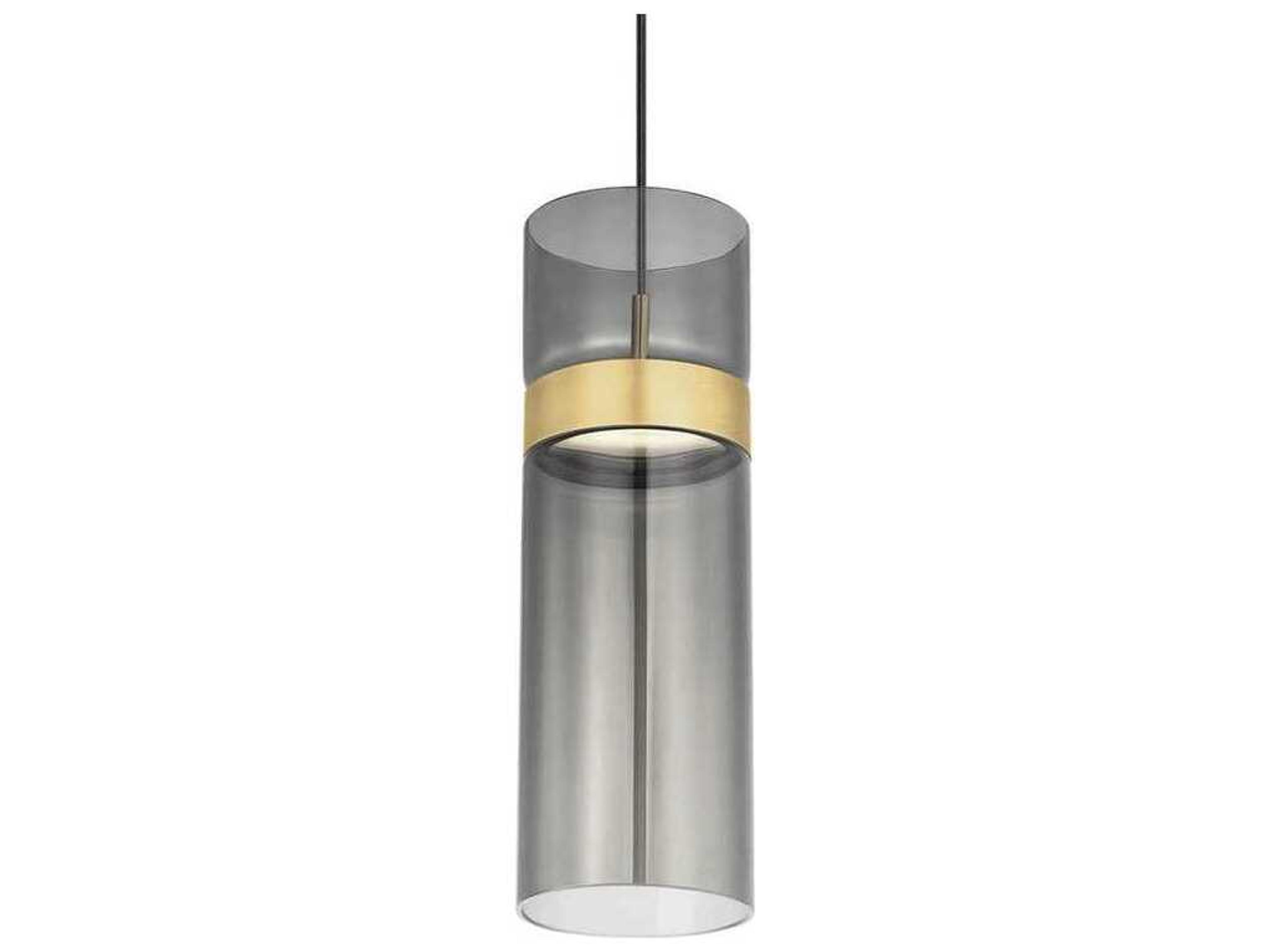 Manette 1-Light Natural Brass Gray Cylinder Mini Pendant
