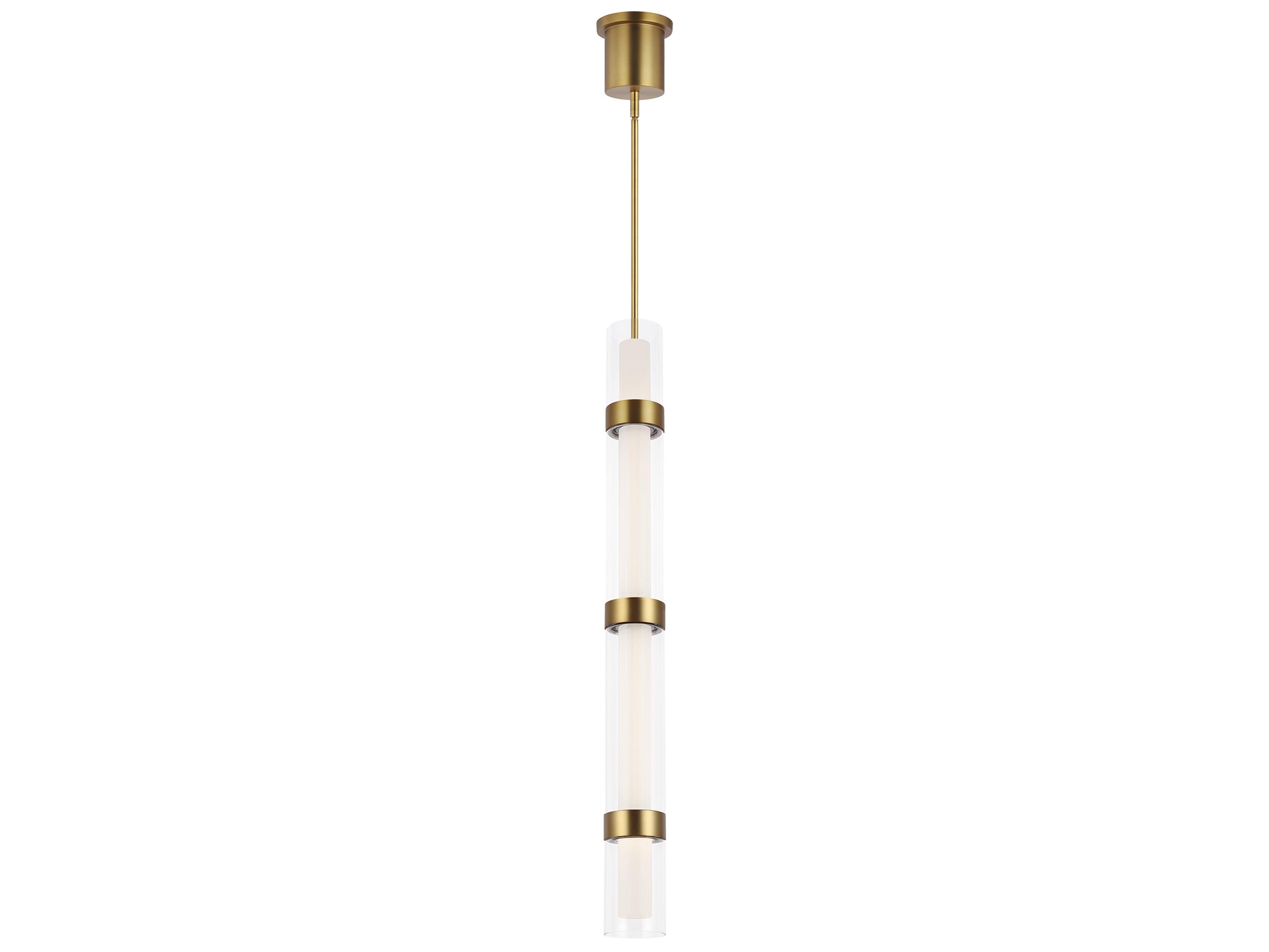 Visual Comfort Modern Wit 1-Light Aged Brass Cylinder Linear Mini Pendant
