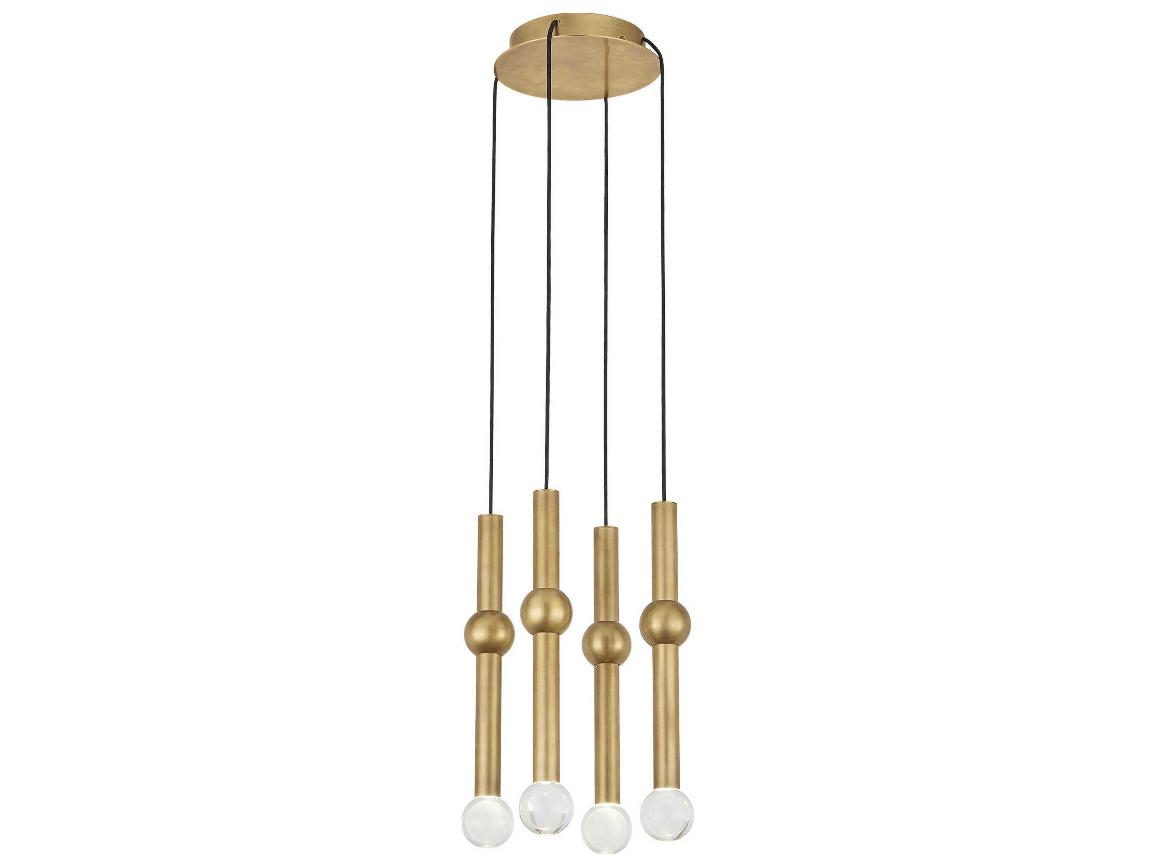 Guyed 4-Light Natural Brass Mini Pendant