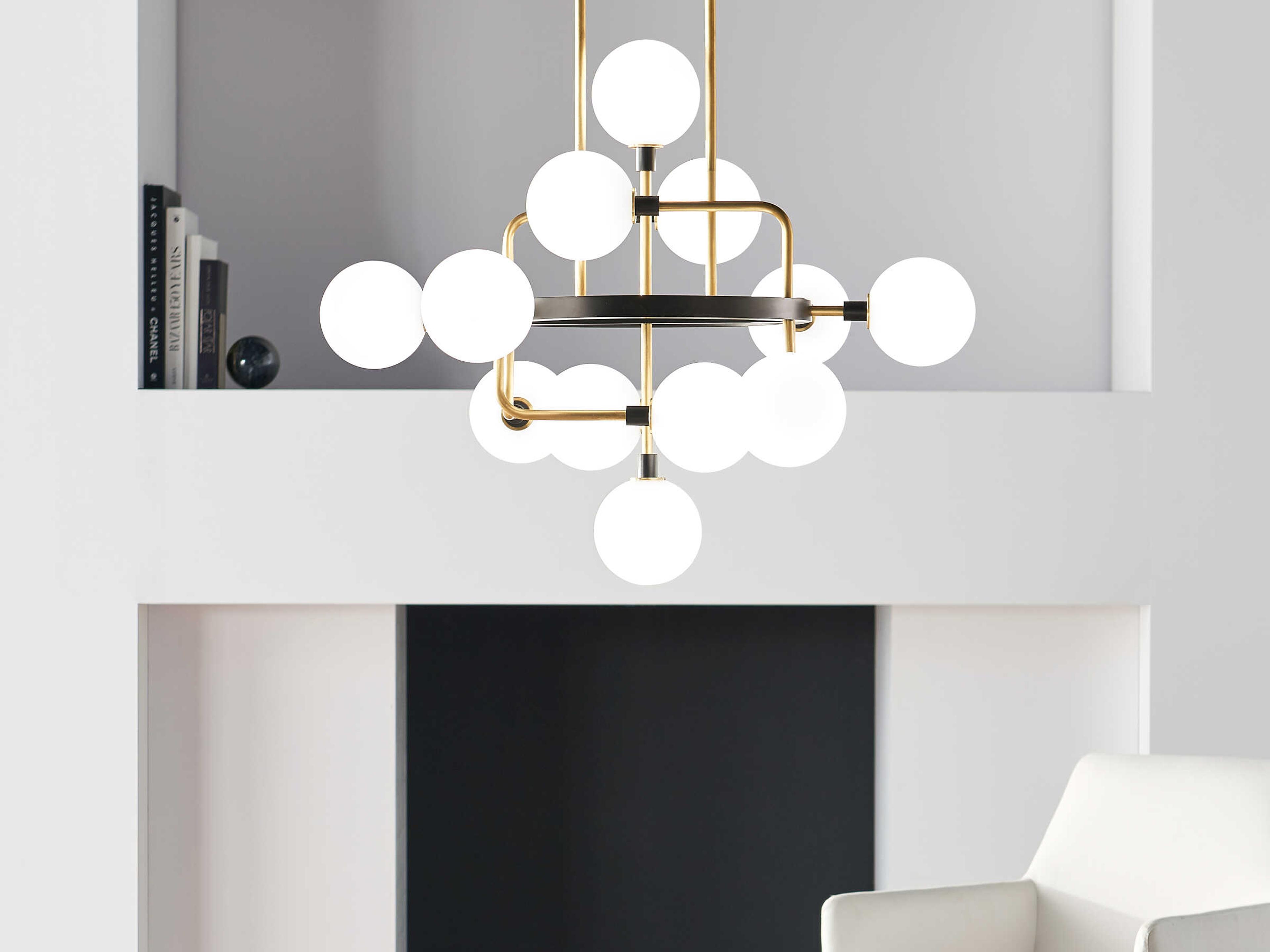 Visual Comfort Modern Viaggio 12-Light Brass Globe Chandelier