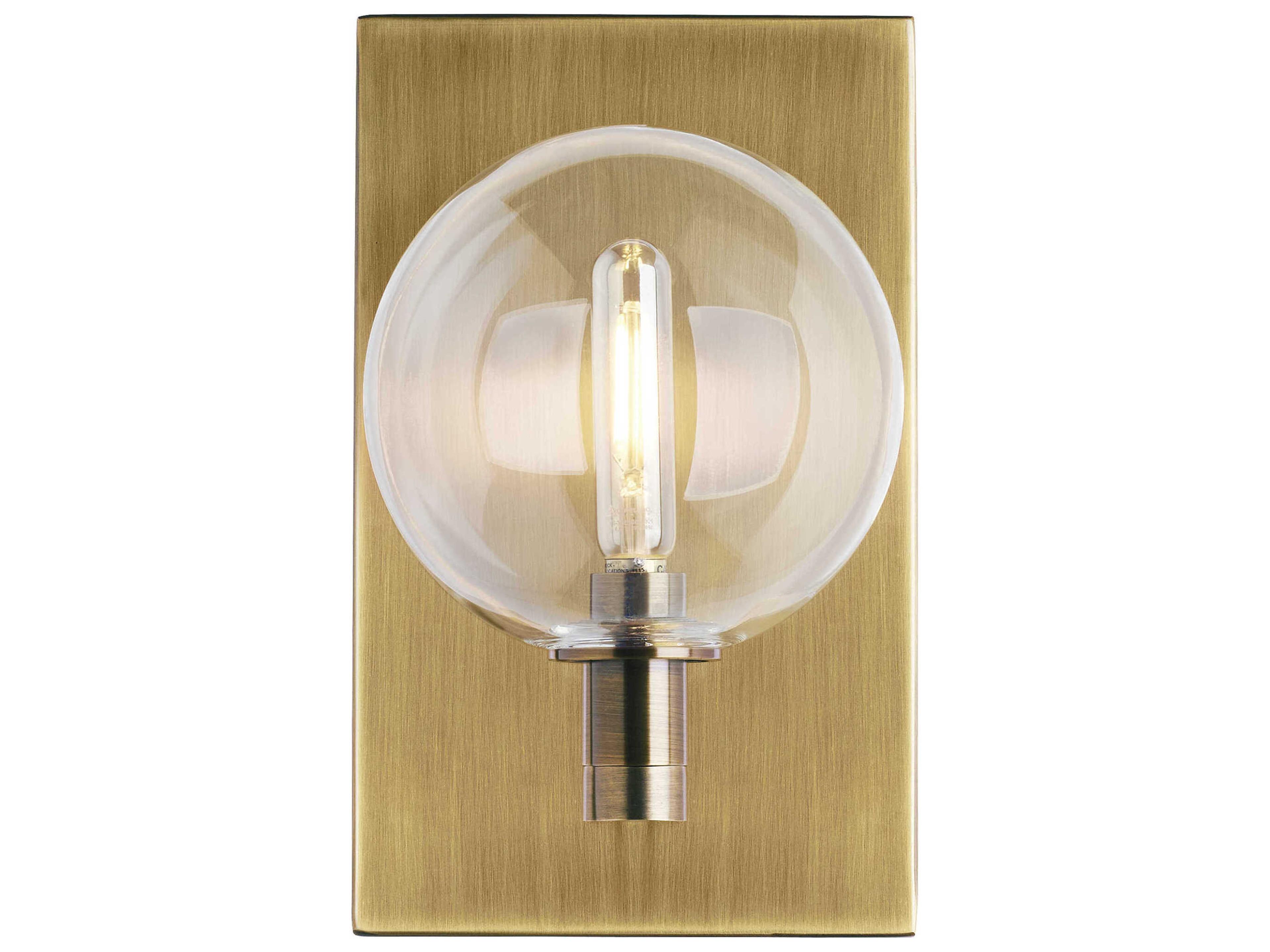 Gambit Single Wall Sconce in Aged Brass with Clear Glass