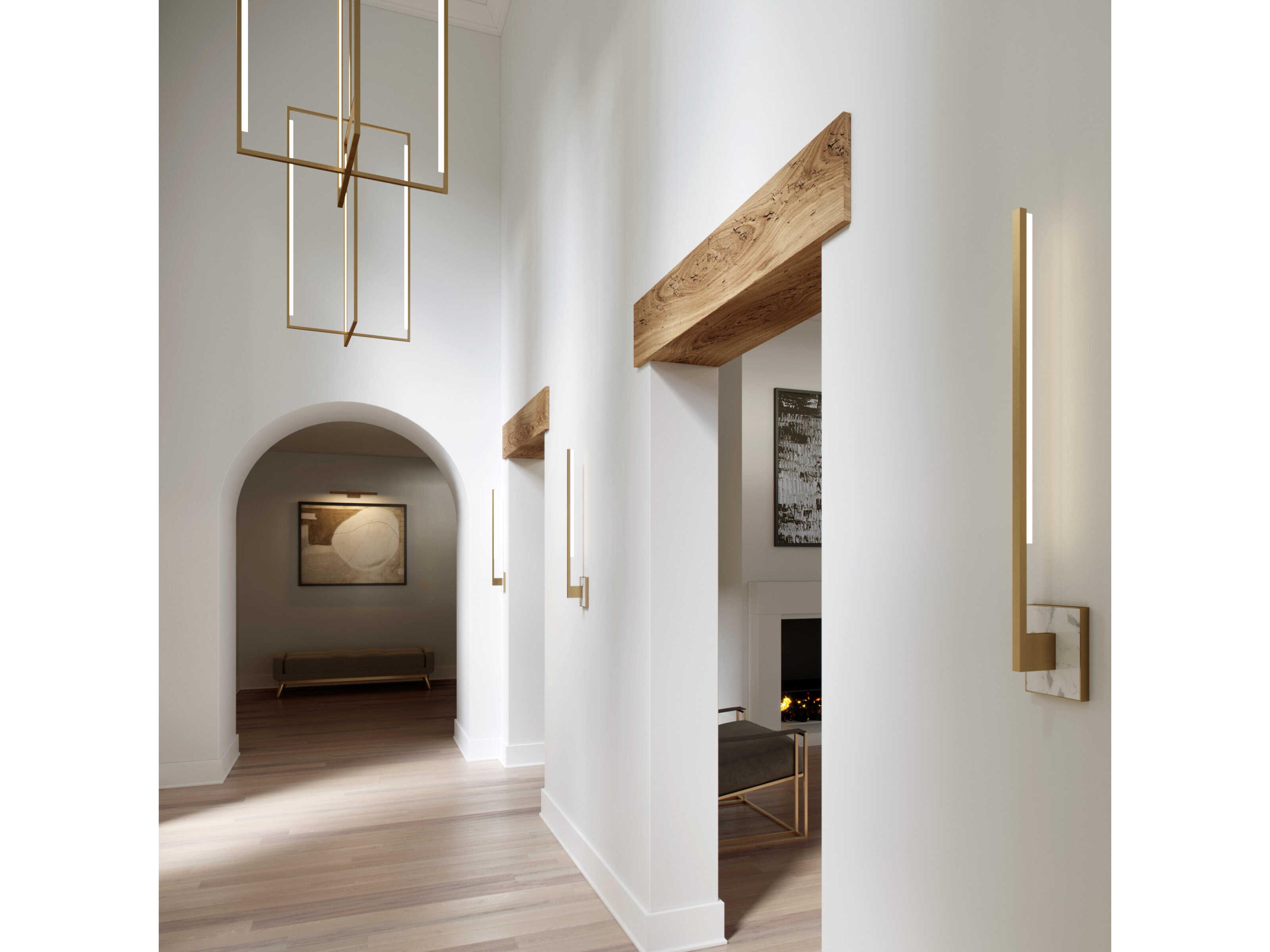 Visual Comfort Modern Klee 1-Light Natural Brass White Marble Wall Sconce