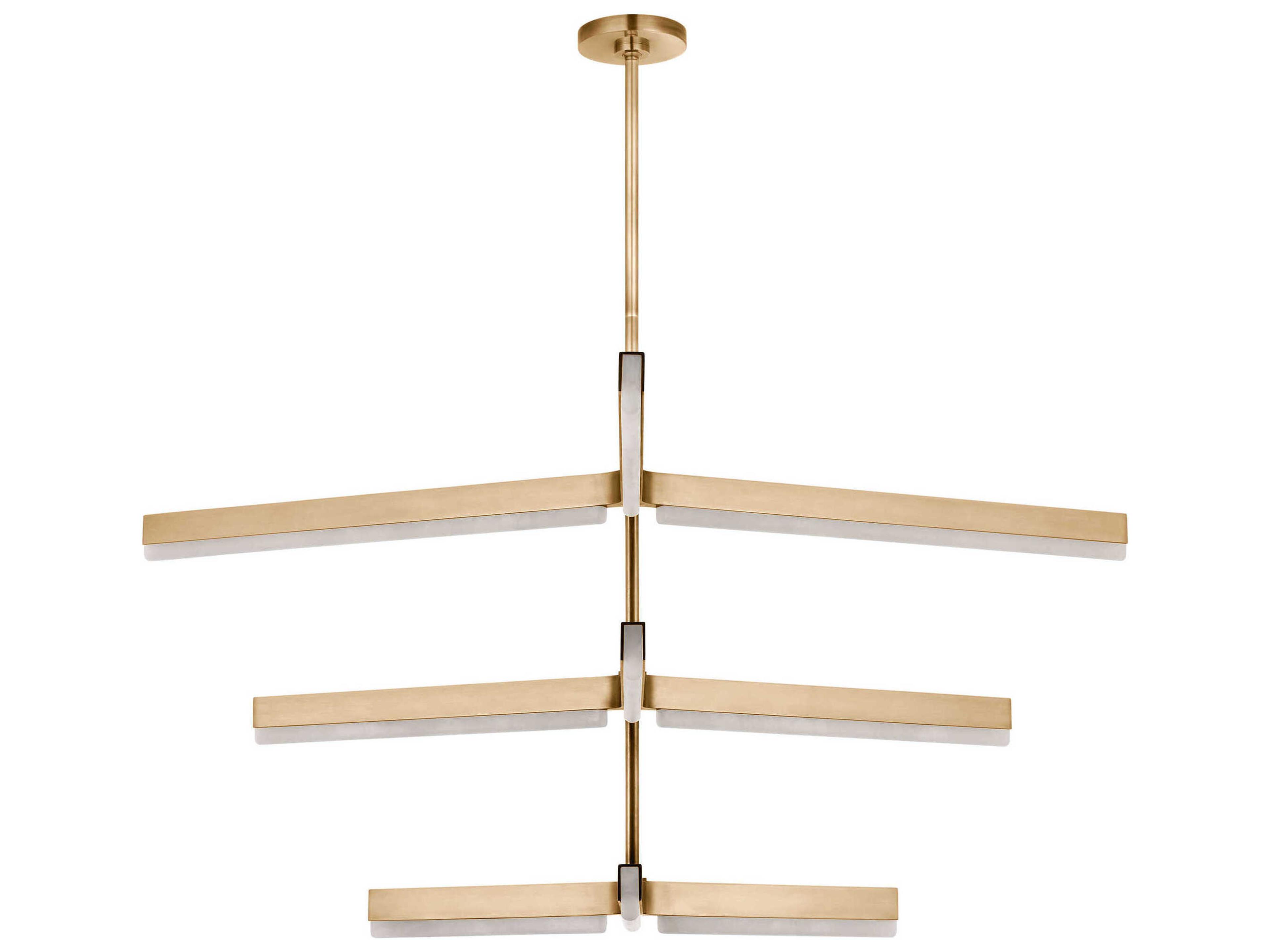 Visual Comfort Modern Linea 9-Light Hand Rubbed Antique Brass Geometric Tiered Chandelier