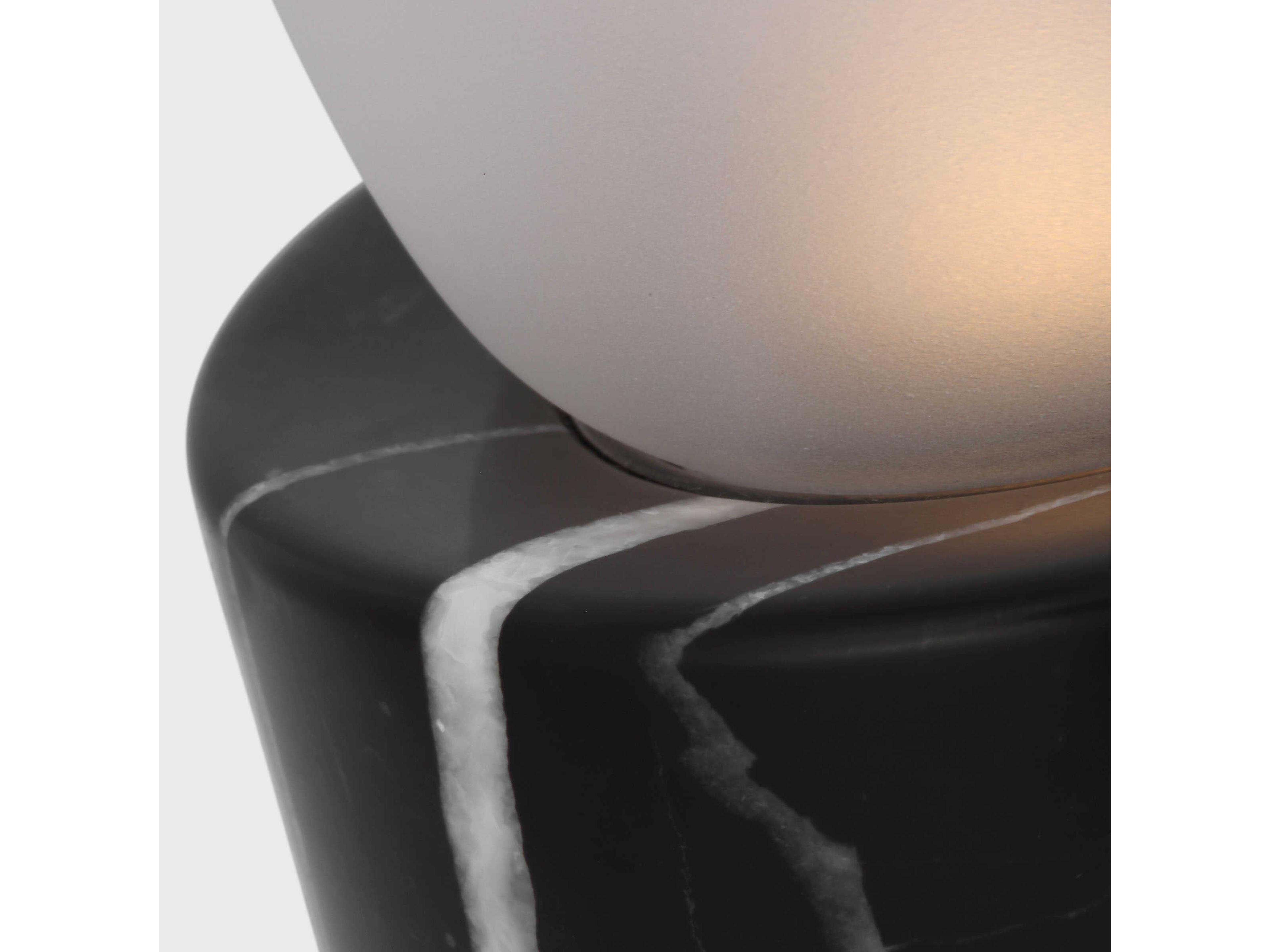 Visual Comfort Modern Volver Black Marble Clear Etched Glass Table Lamp