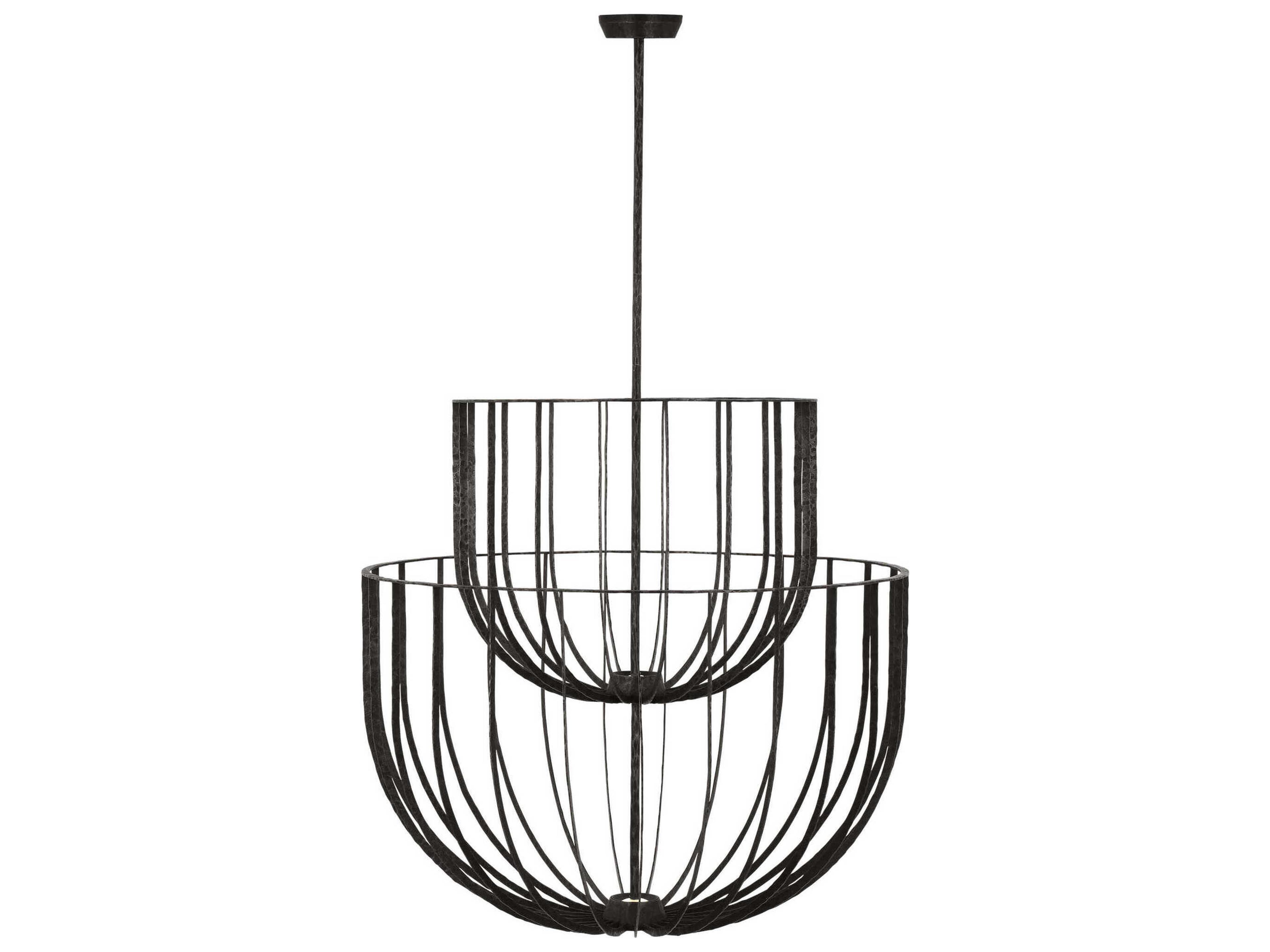 Visual Comfort Modern Sanchi 3-Light Aged Iron Gray Tiered Chandelier