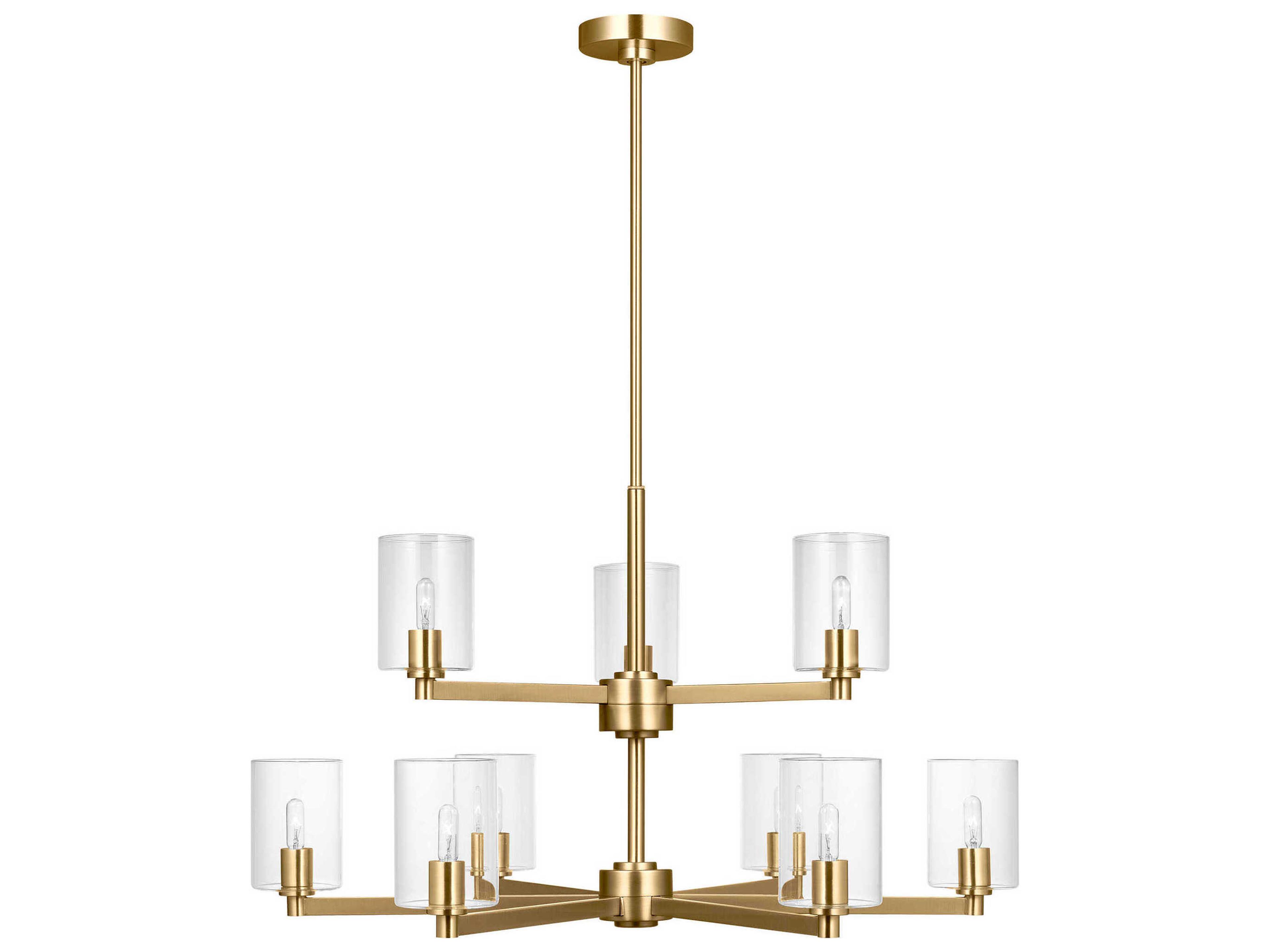 Visual Comfort Studio Fullton 9-Light Satin Brass Candelabra Cylinder Chandelier