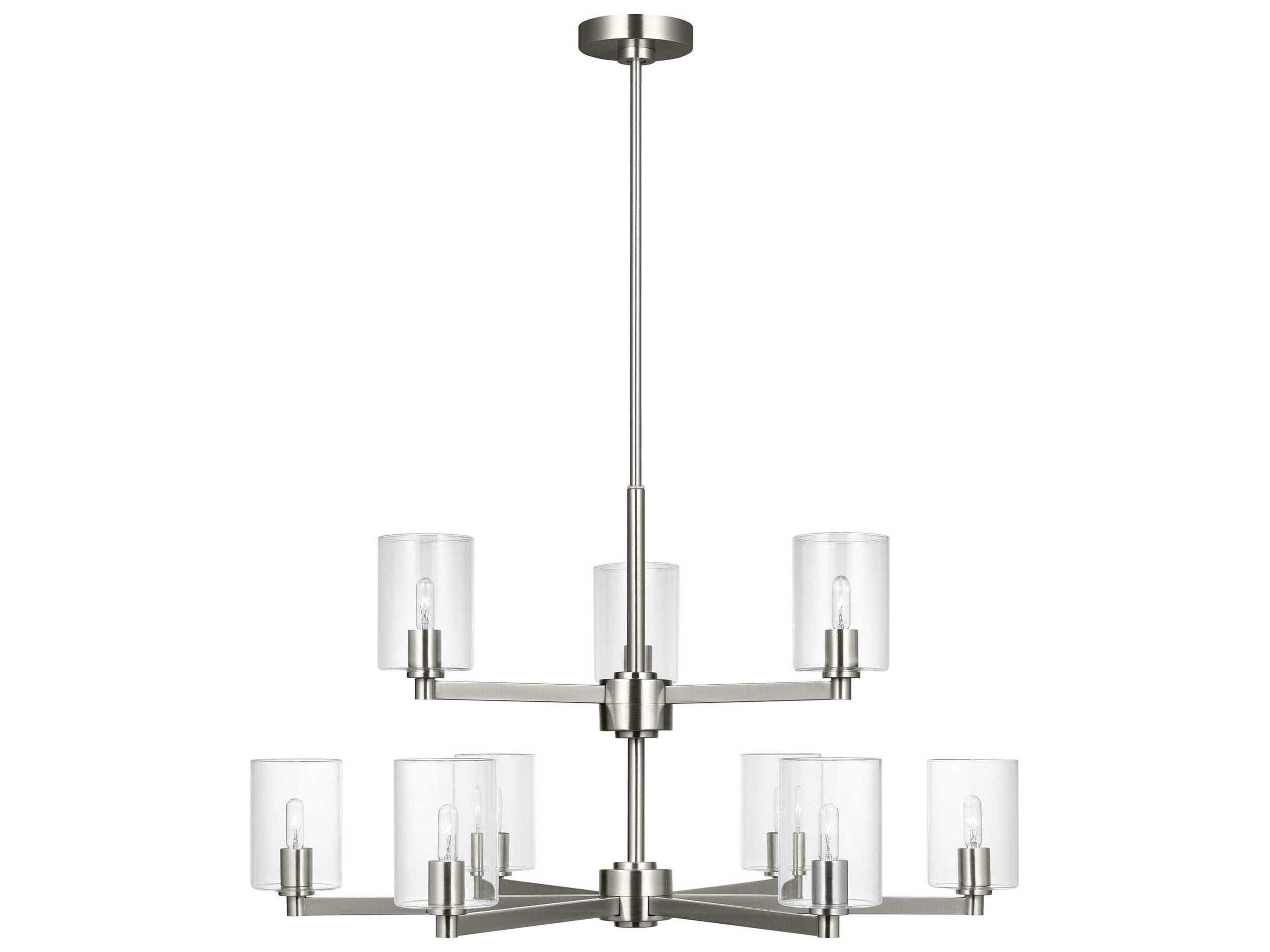 Visual Comfort Studio Fullton 9-Light Brushed Nickel Candelabra Cylinder Chandelier