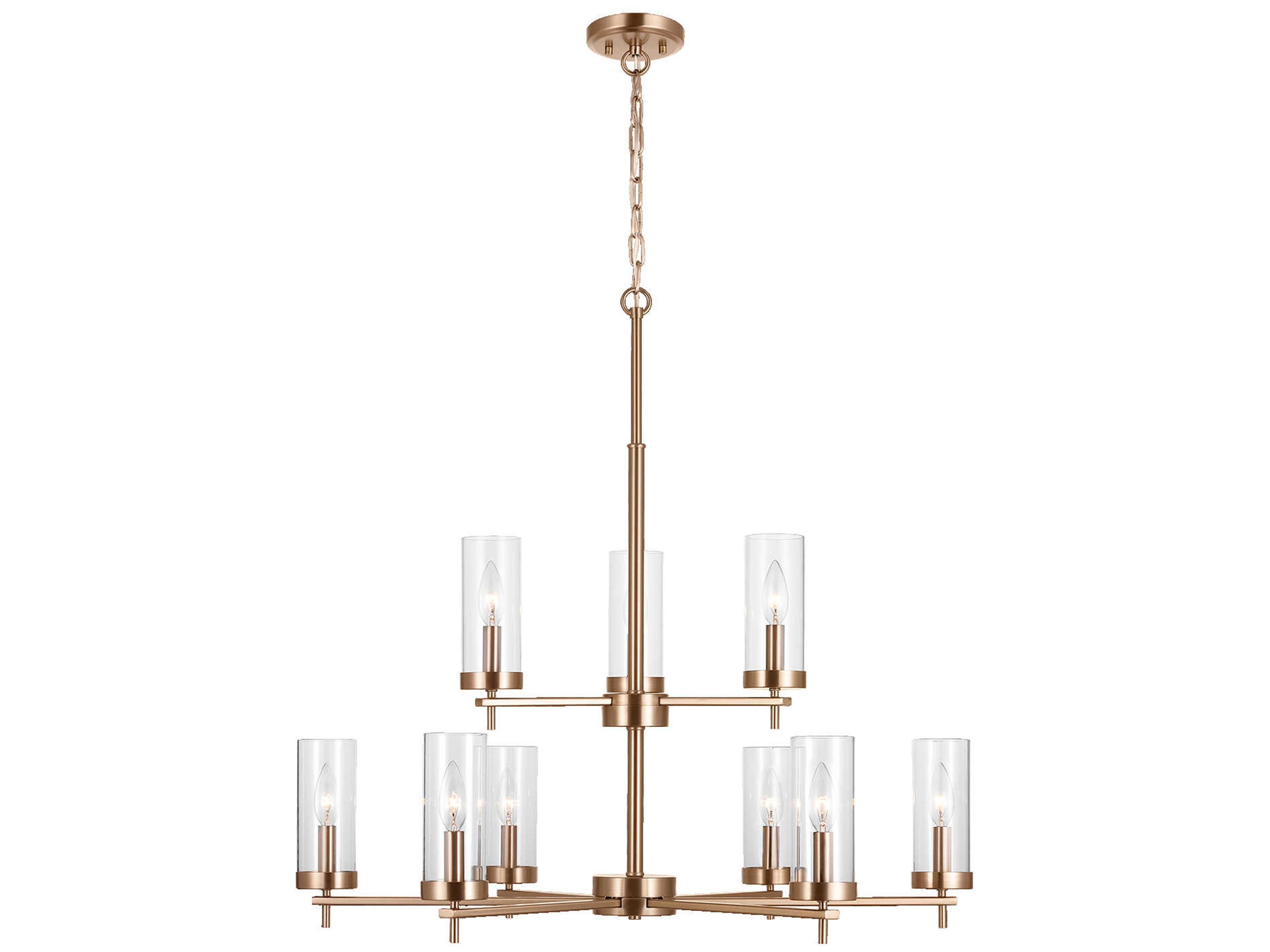 Zire Nine Light Chandelier Modern Satin Brass