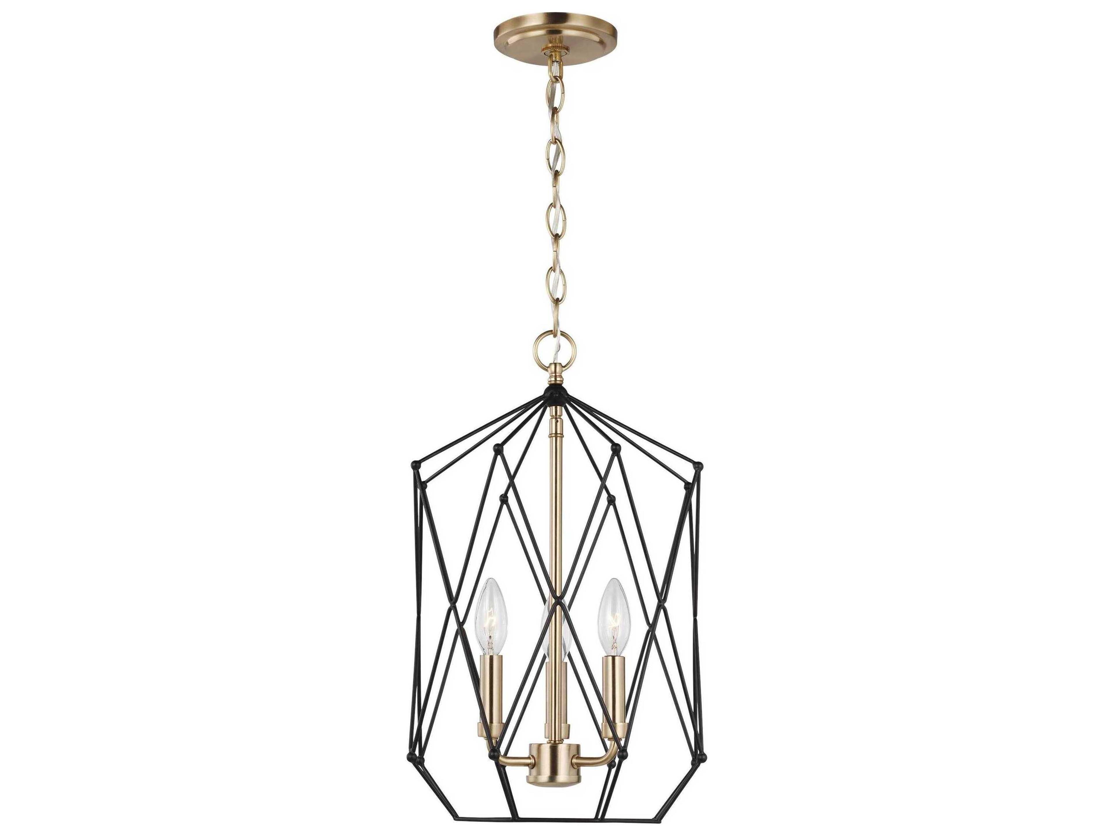 3-Light Lantern Pendant Zarra Satin Brass Geometric