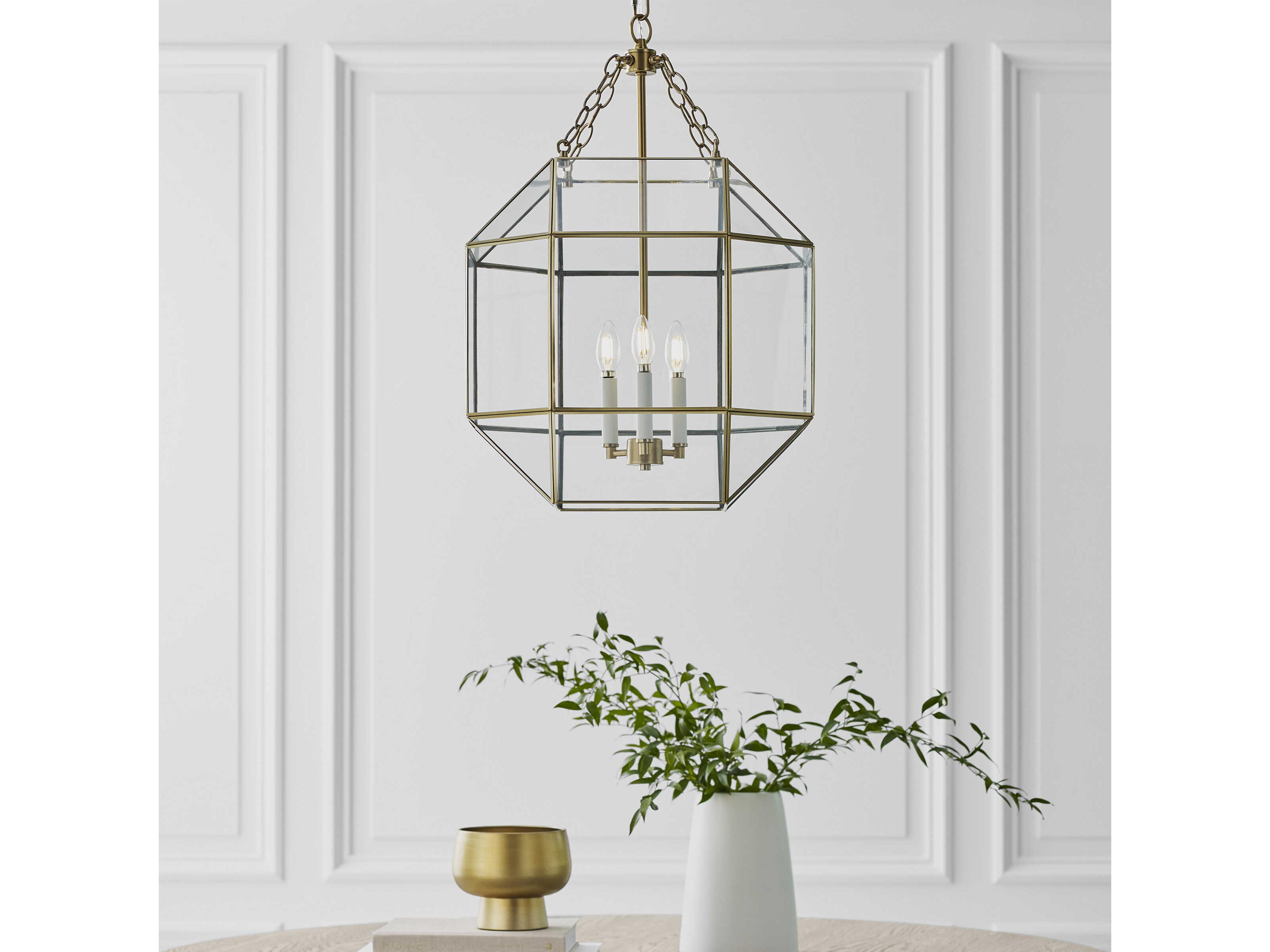 Visual Comfort Studio Morrison 3-Light Satin Brass Lantern Pendant