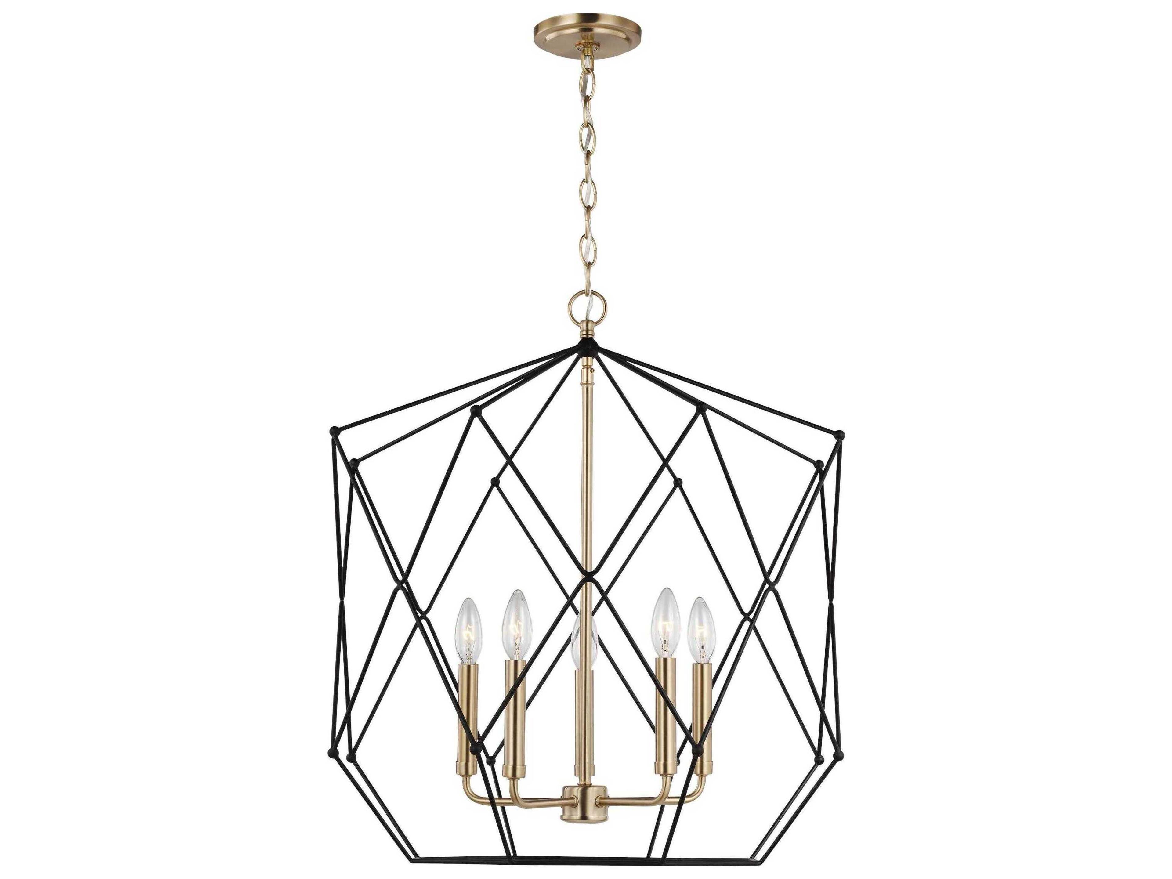 Zarra 5-Light Large Lantern Pendant Satin Brass and Midnight Black