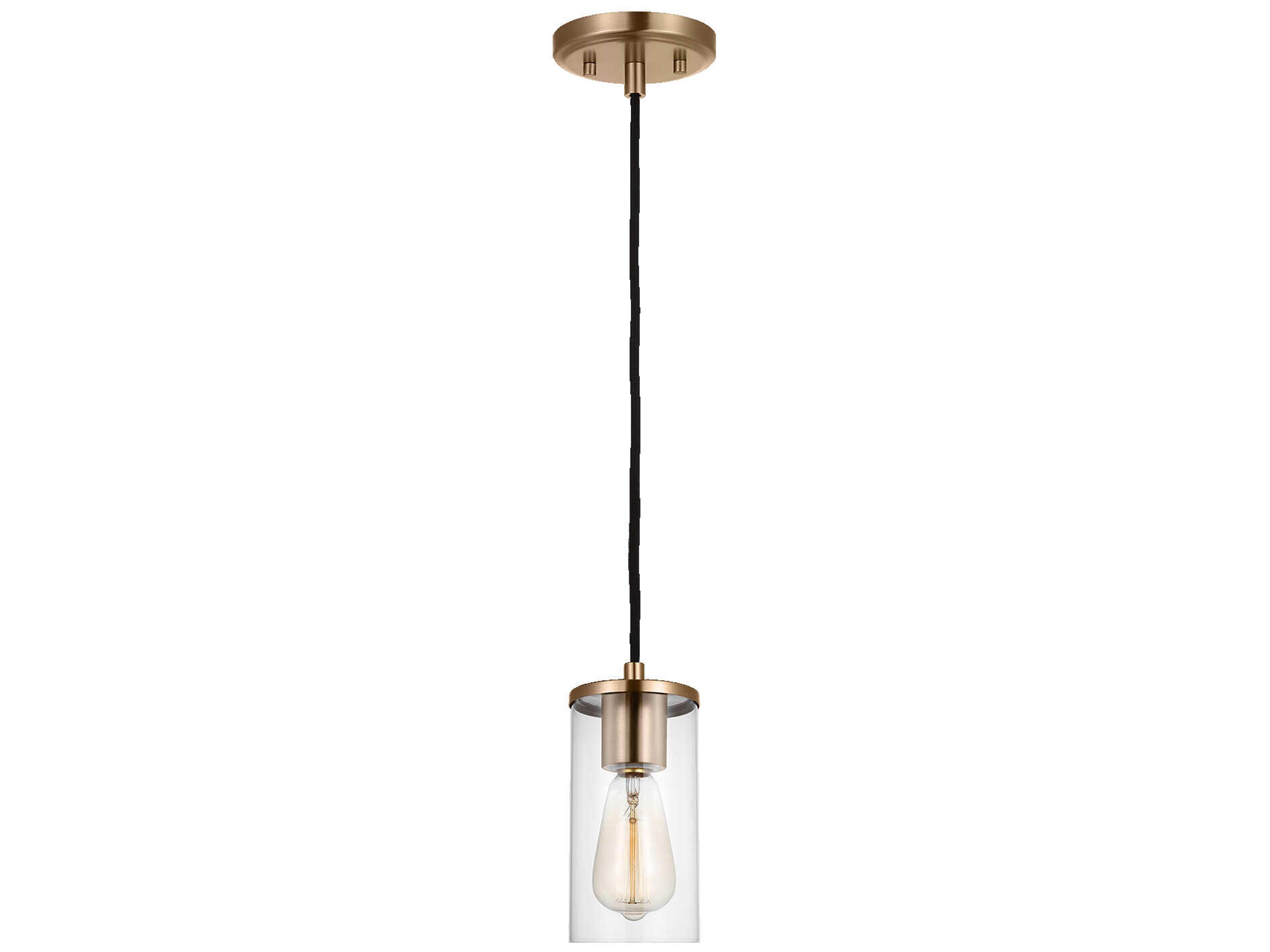 Visual Comfort Studio Zire 1-Light Satin Brass Cylinder Mini Pendant